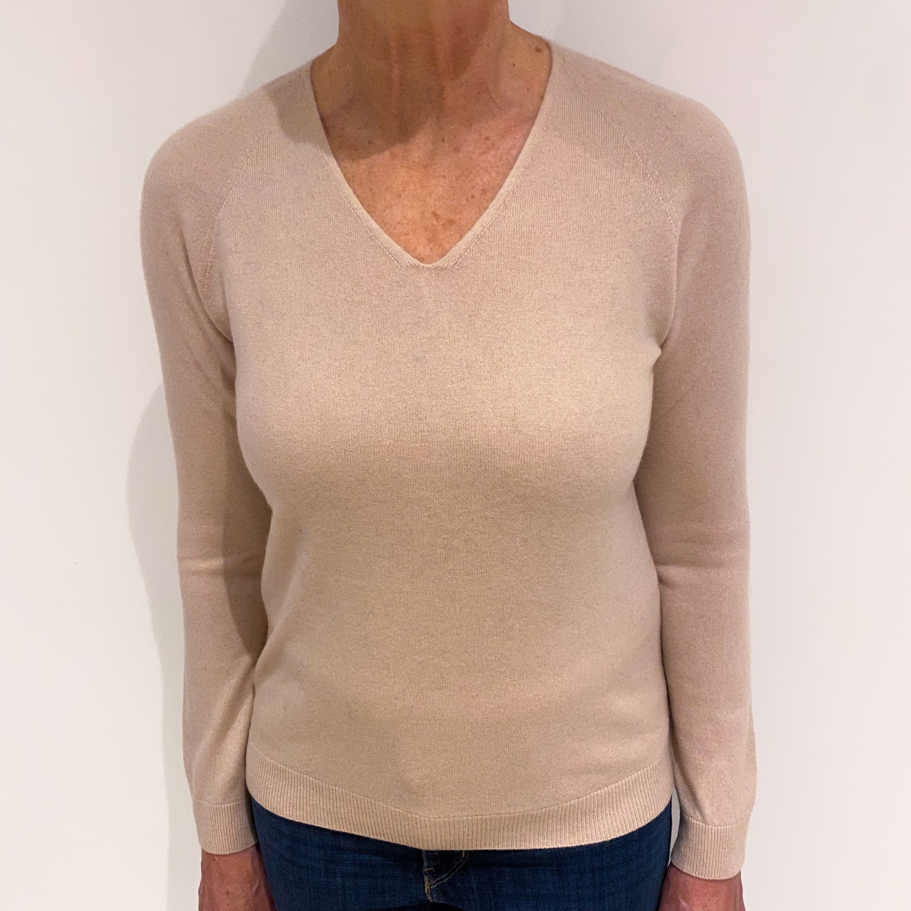 Muted Shell Pink Cashmere V Neck Jumper Medium