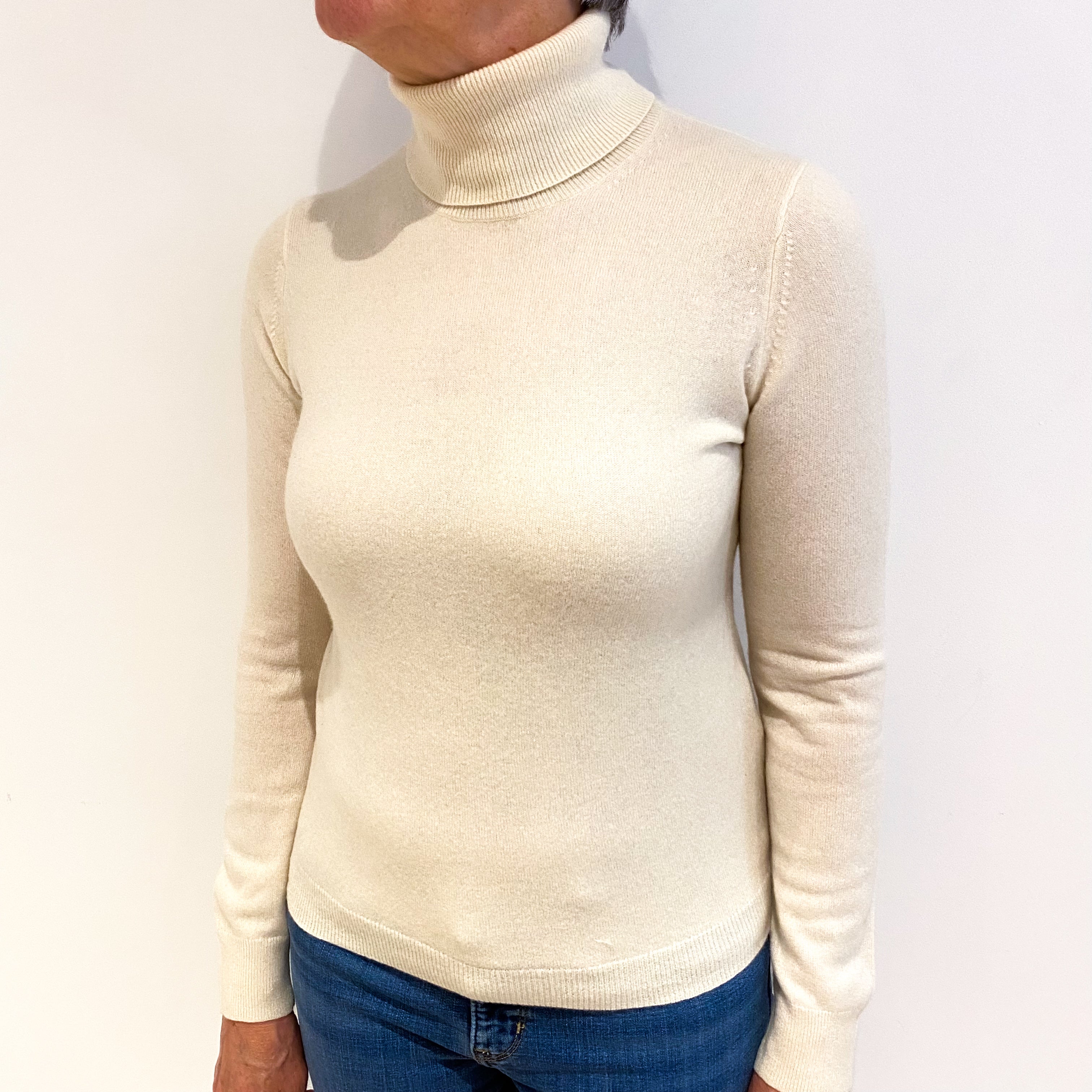 Vanilla Cream Cashmere Polo Neck Jumper Medium