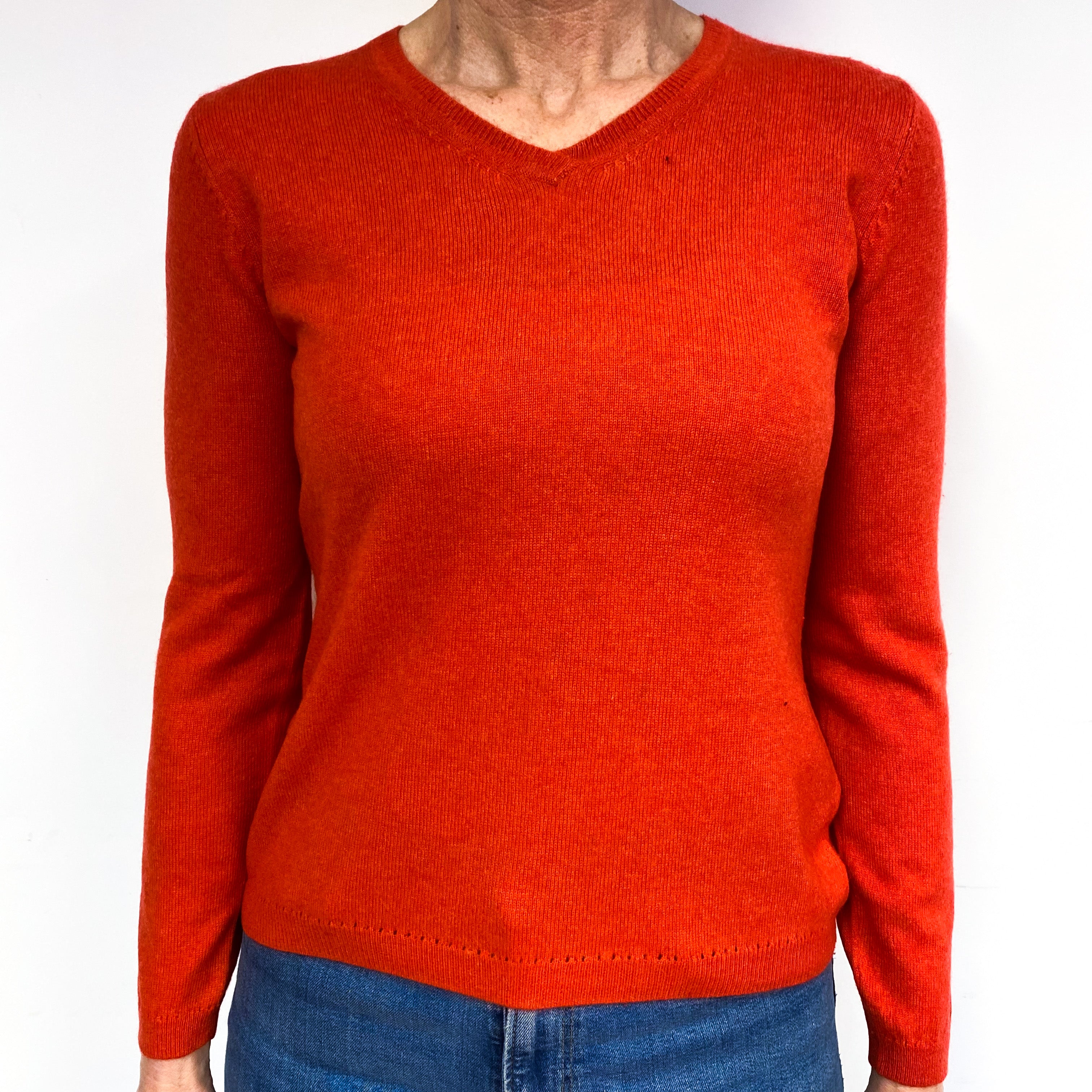 Vermillion Red Cashmere V-Neck Jumper Medium