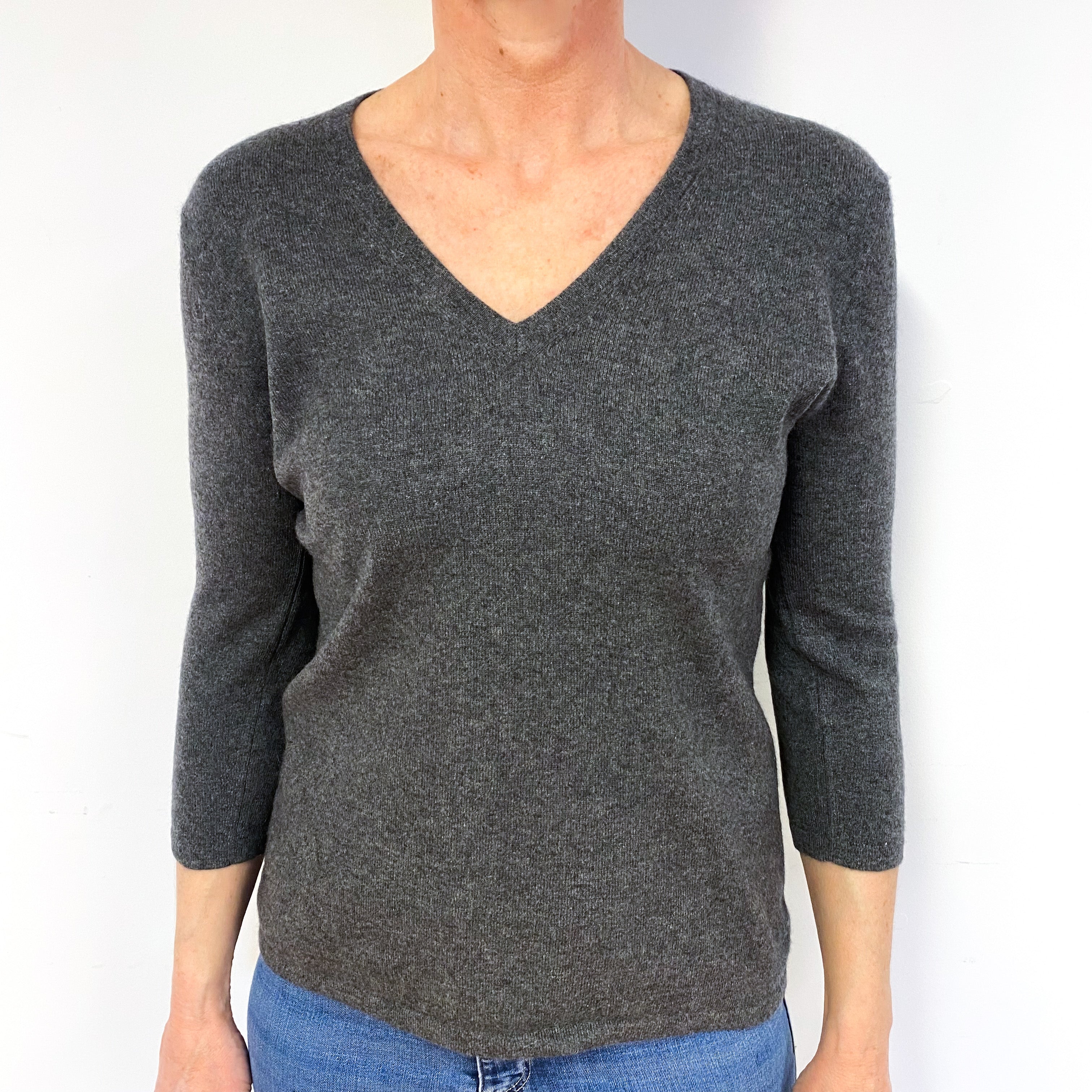 Slate Grey Cashmere V-Neck Jumper Medium