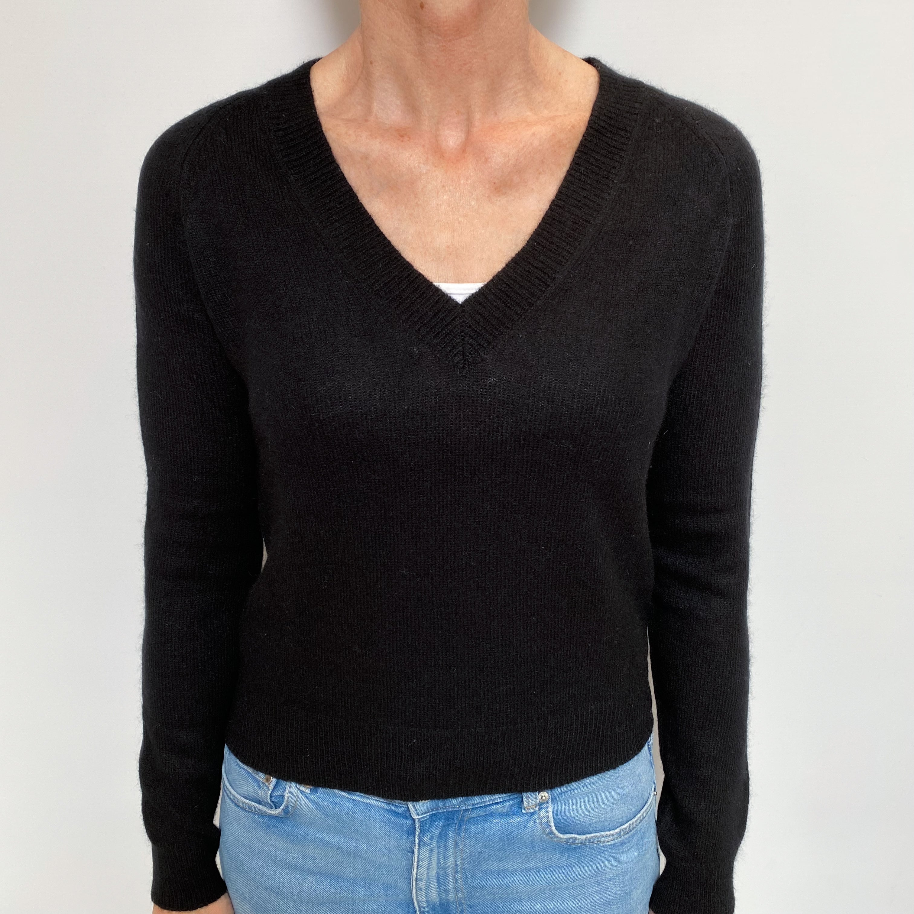 Black Cashmere V Neck Jumper Small