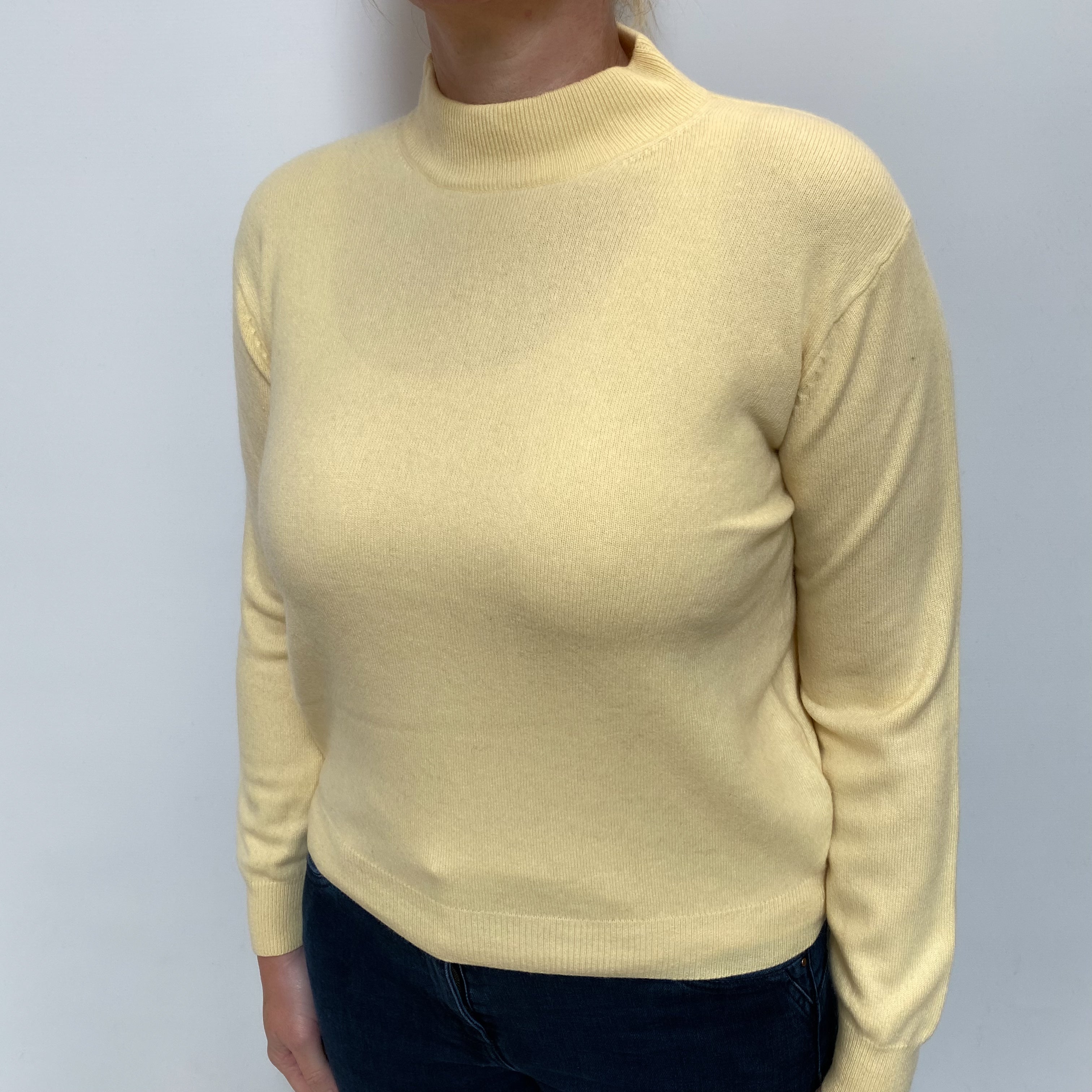 Pale Lemon Cashmere Turtle Neck Jumper Large