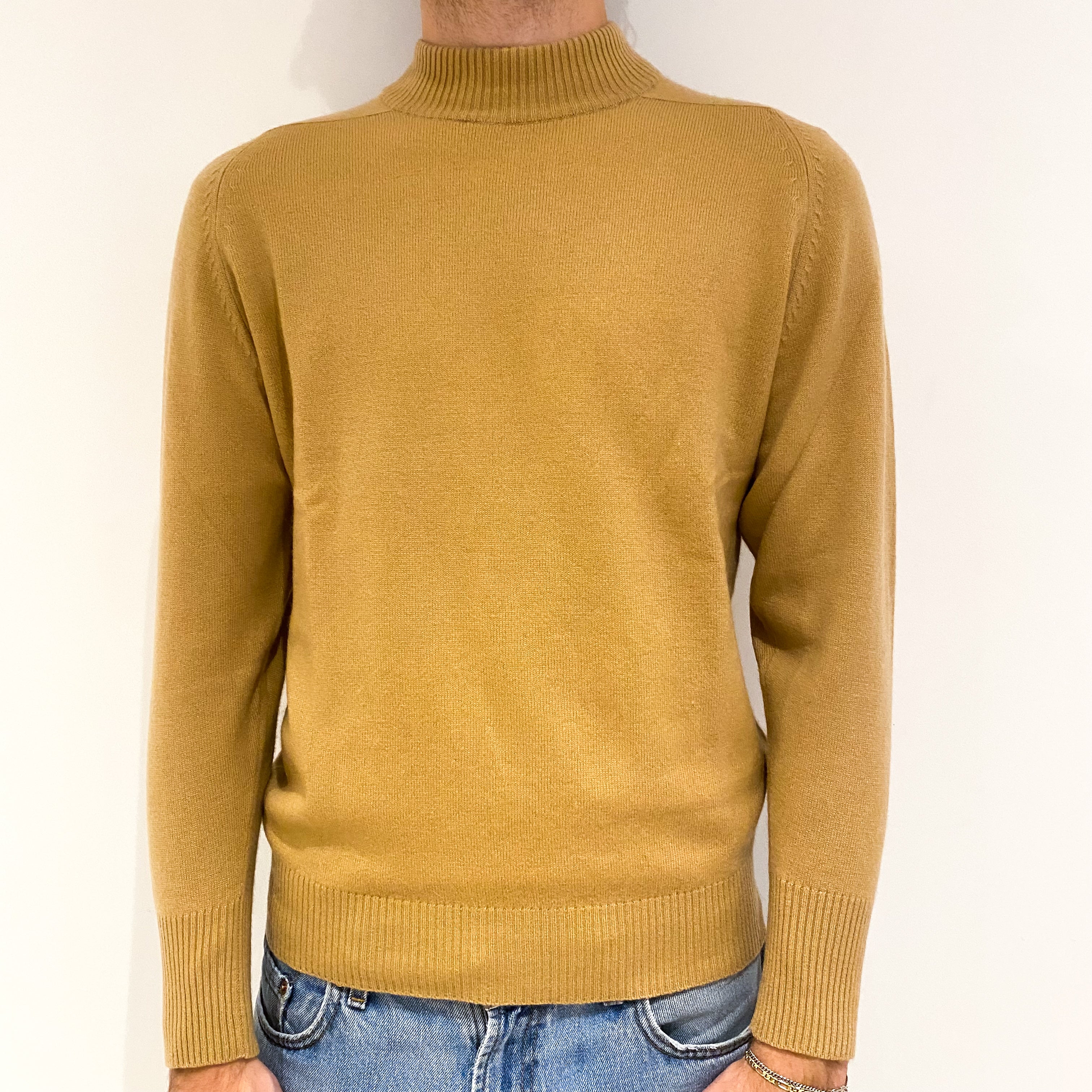 Men's Camel Brown Cashmere Turtle Neck Jumper Medium