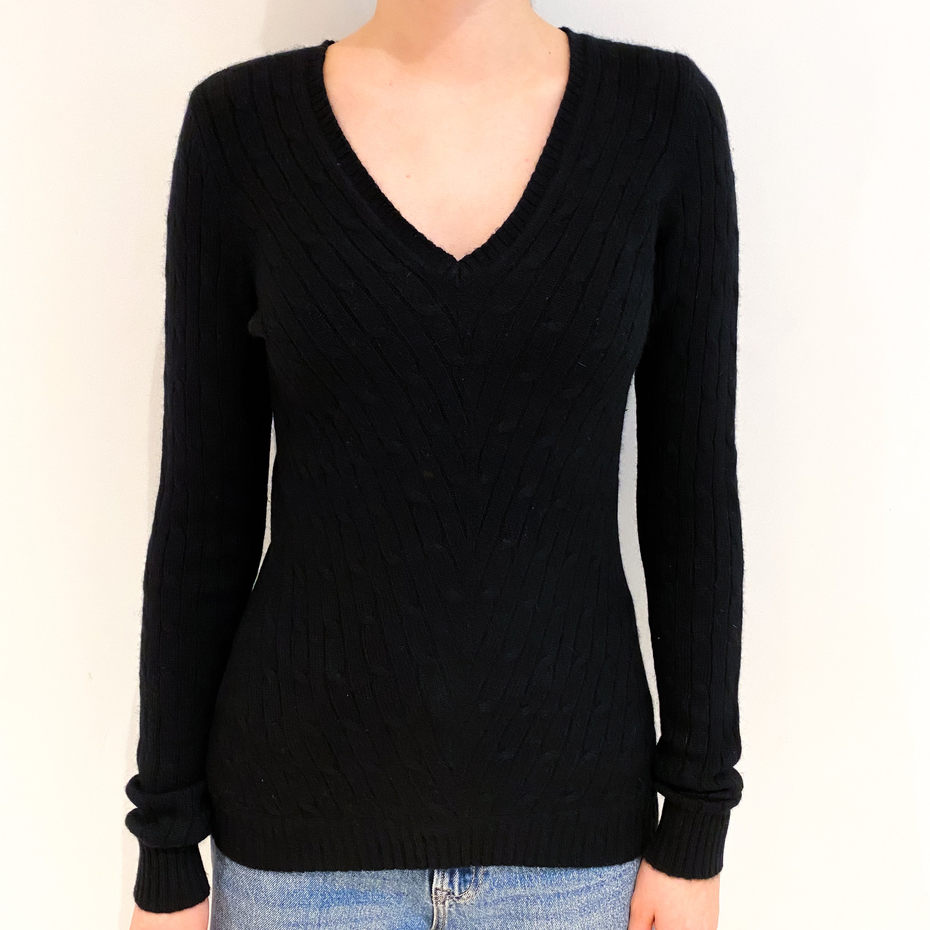 Black Cashmere V Neck Jumper Extra Small