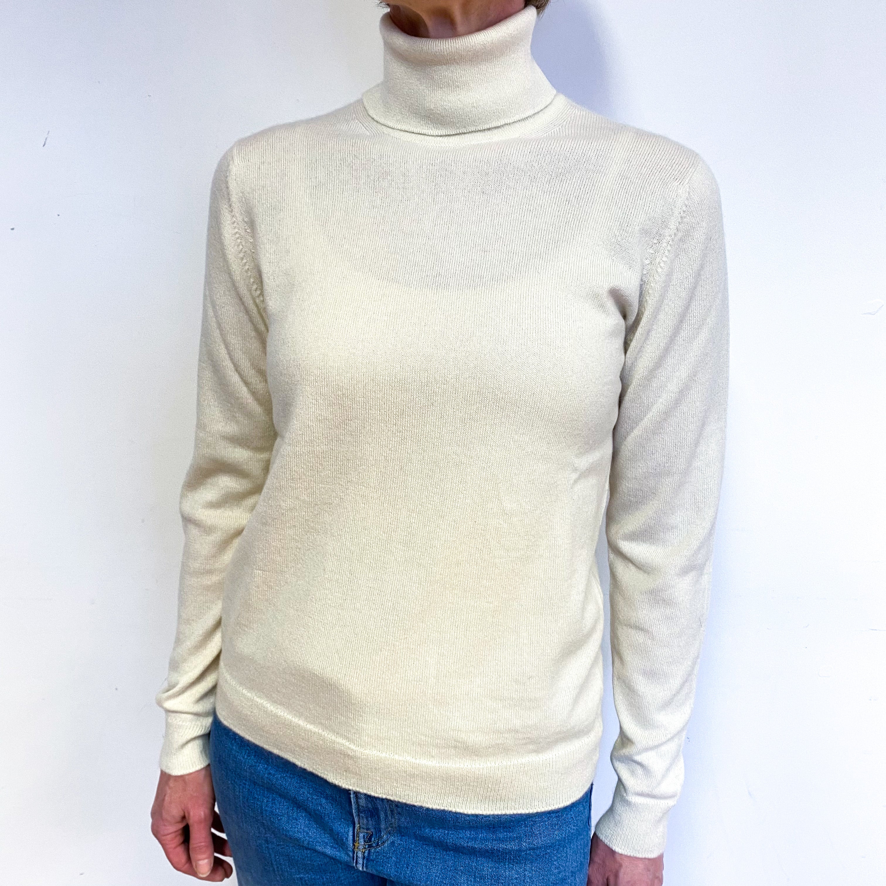 Warm Cream Italian Cashmere Polo Neck Jumper Medium