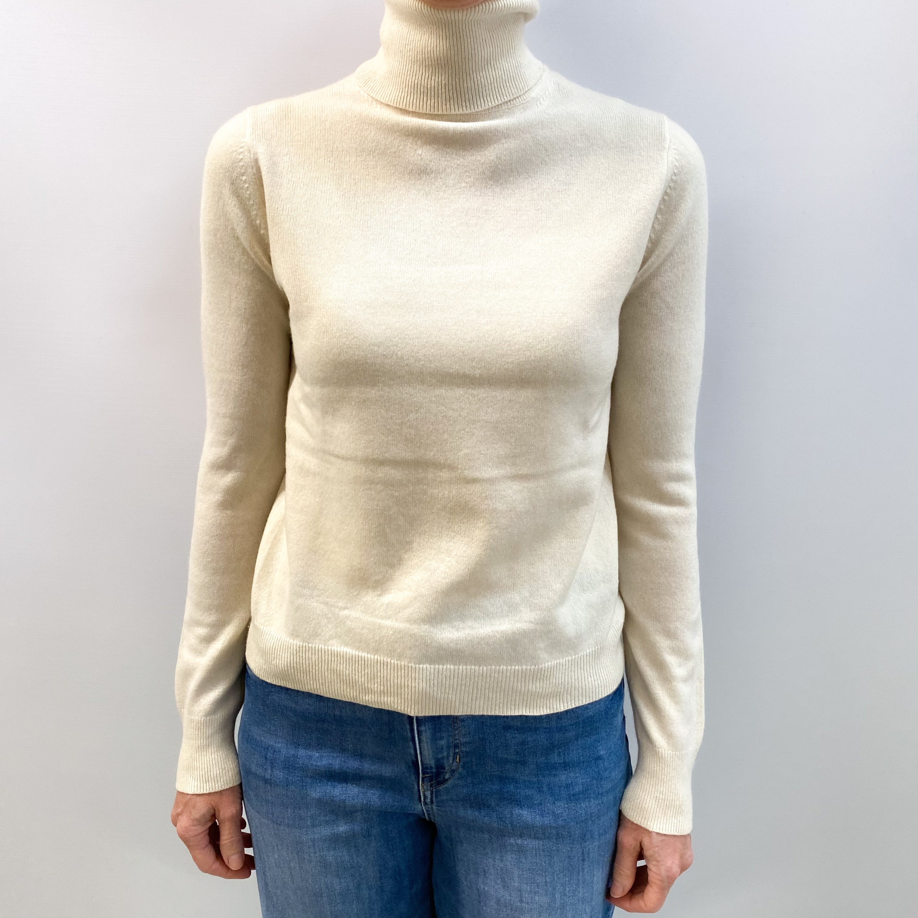 Vanilla Cream Cashmere Polo Neck Jumper Small