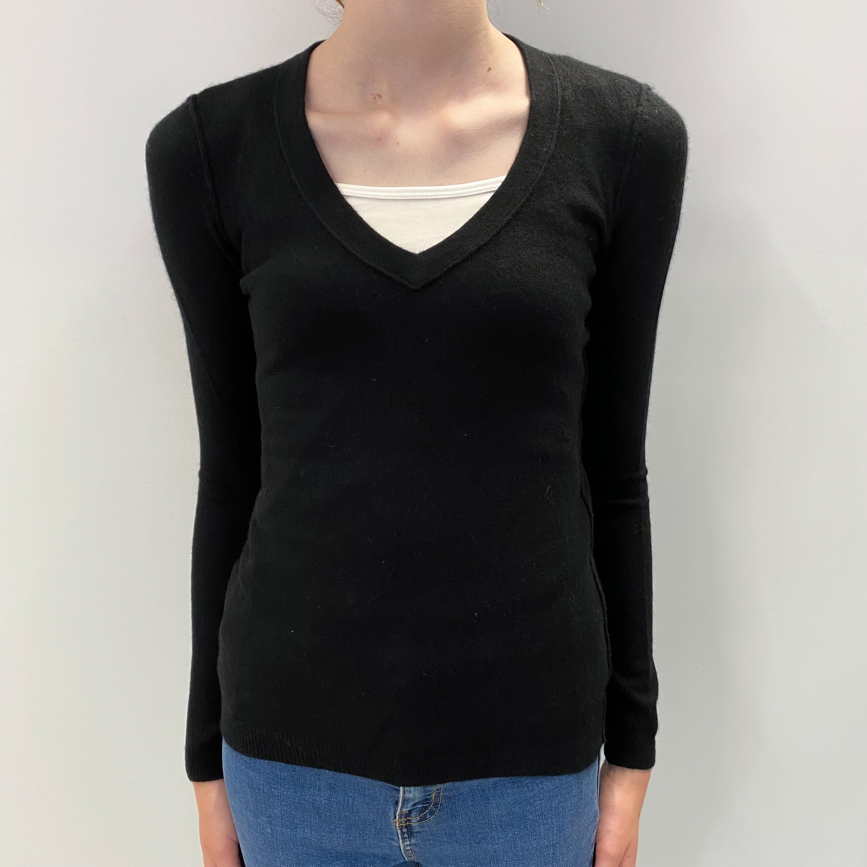 Black Cashmere V Neck Jumper Extra Small