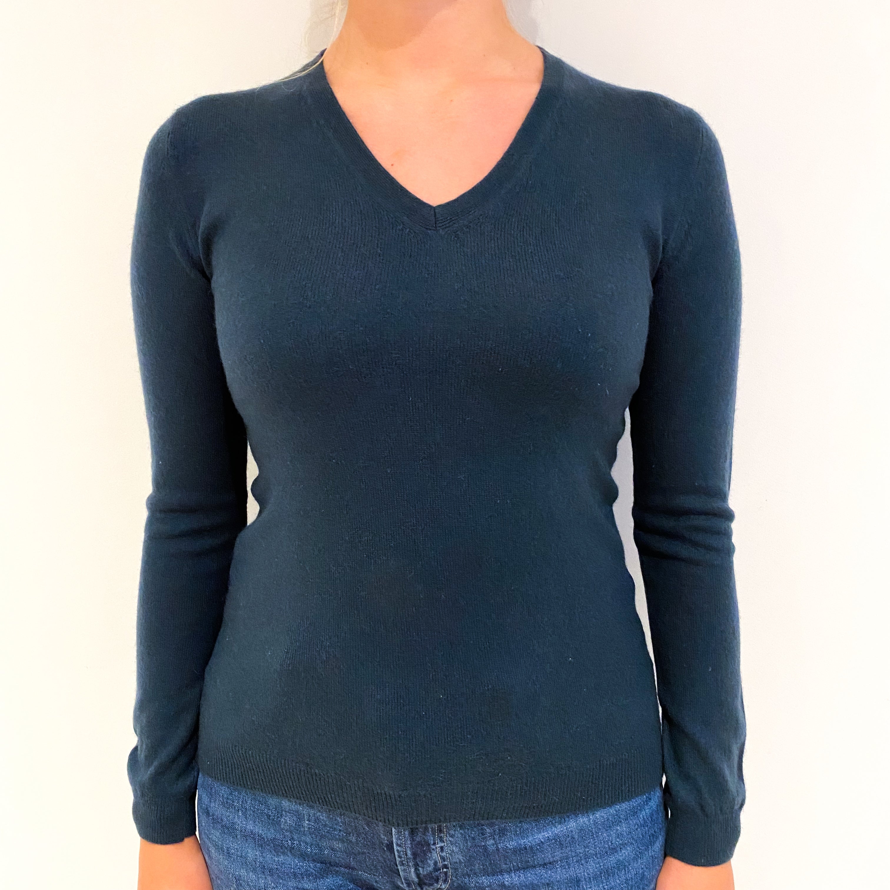 Petrol Blue Cashmere V-Neck Jumper Small