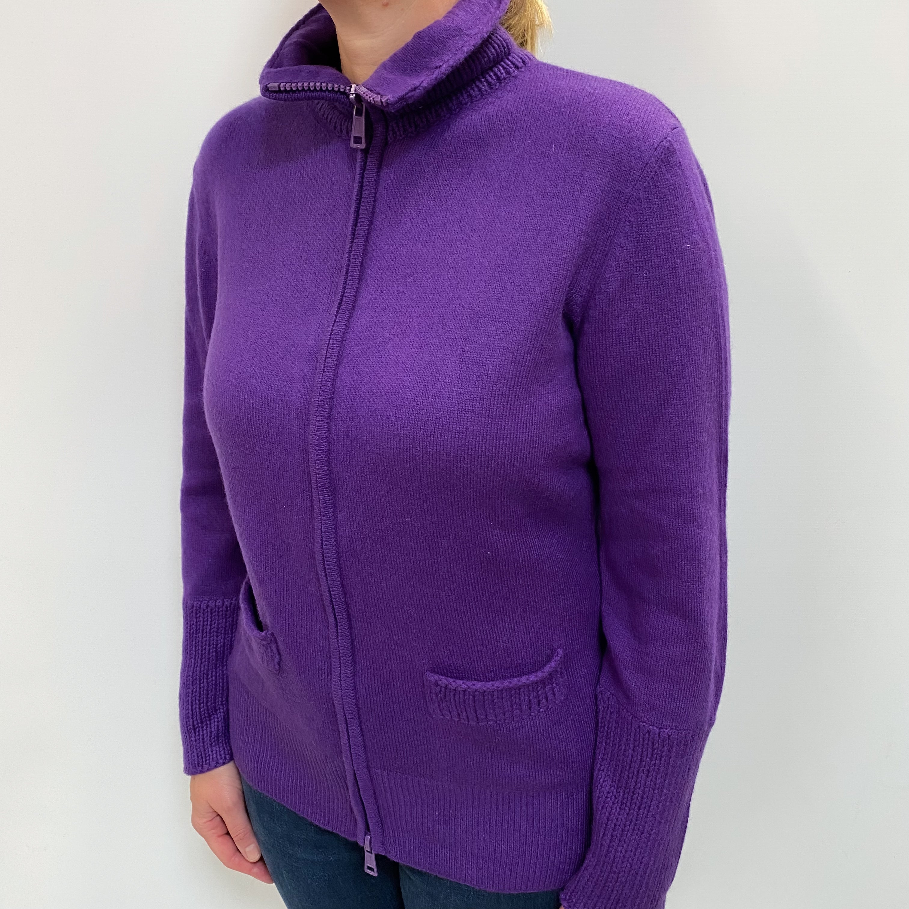 Violet Purple Cashmere Turtle Neck Zip Up Jumper Large