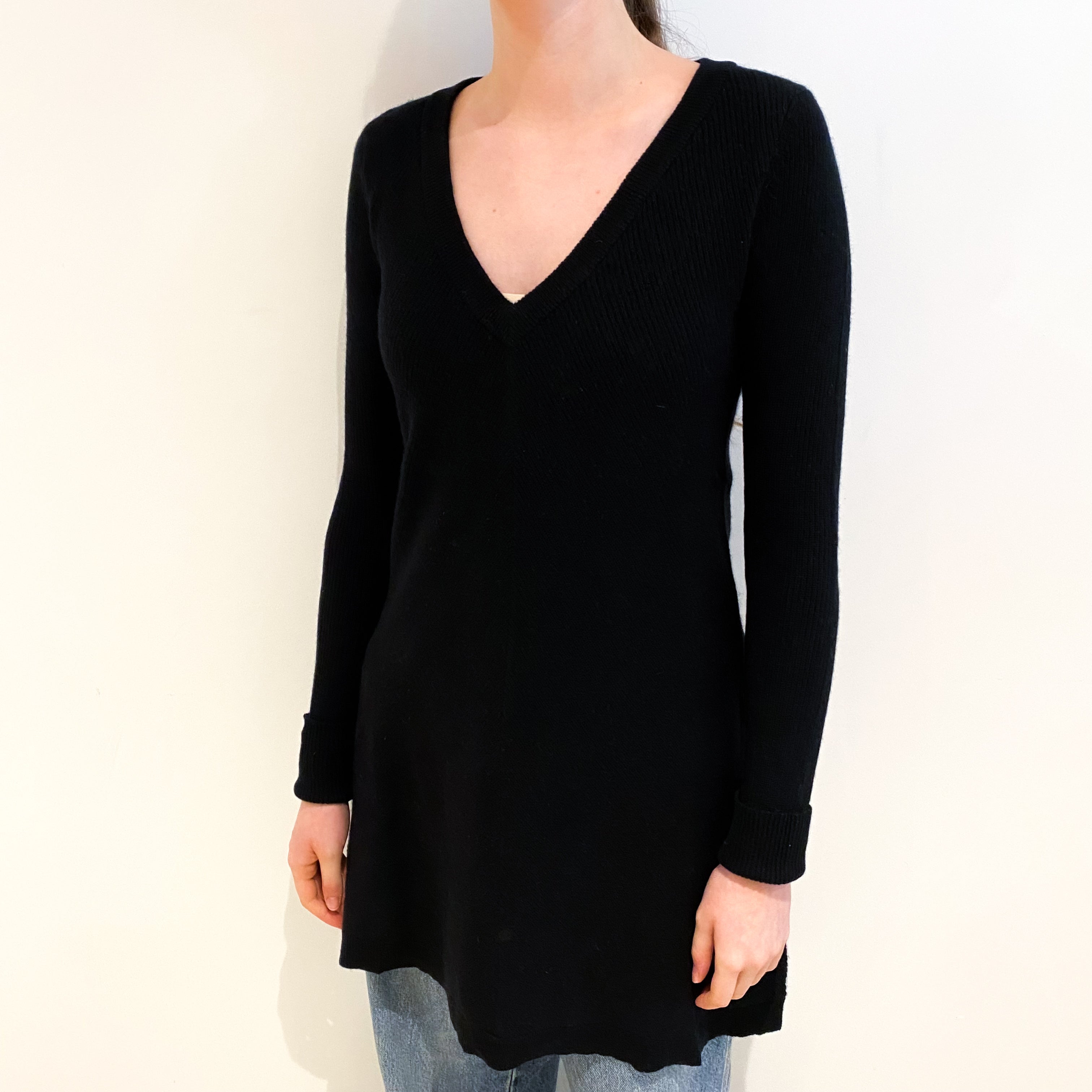 Black Cashmere V Neck Jumper Extra Small