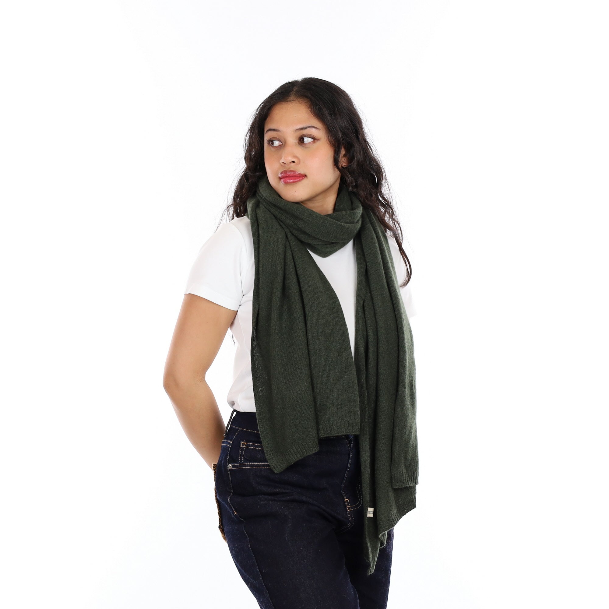 Brand New Khaki Green Recycled Cashmere Wrap