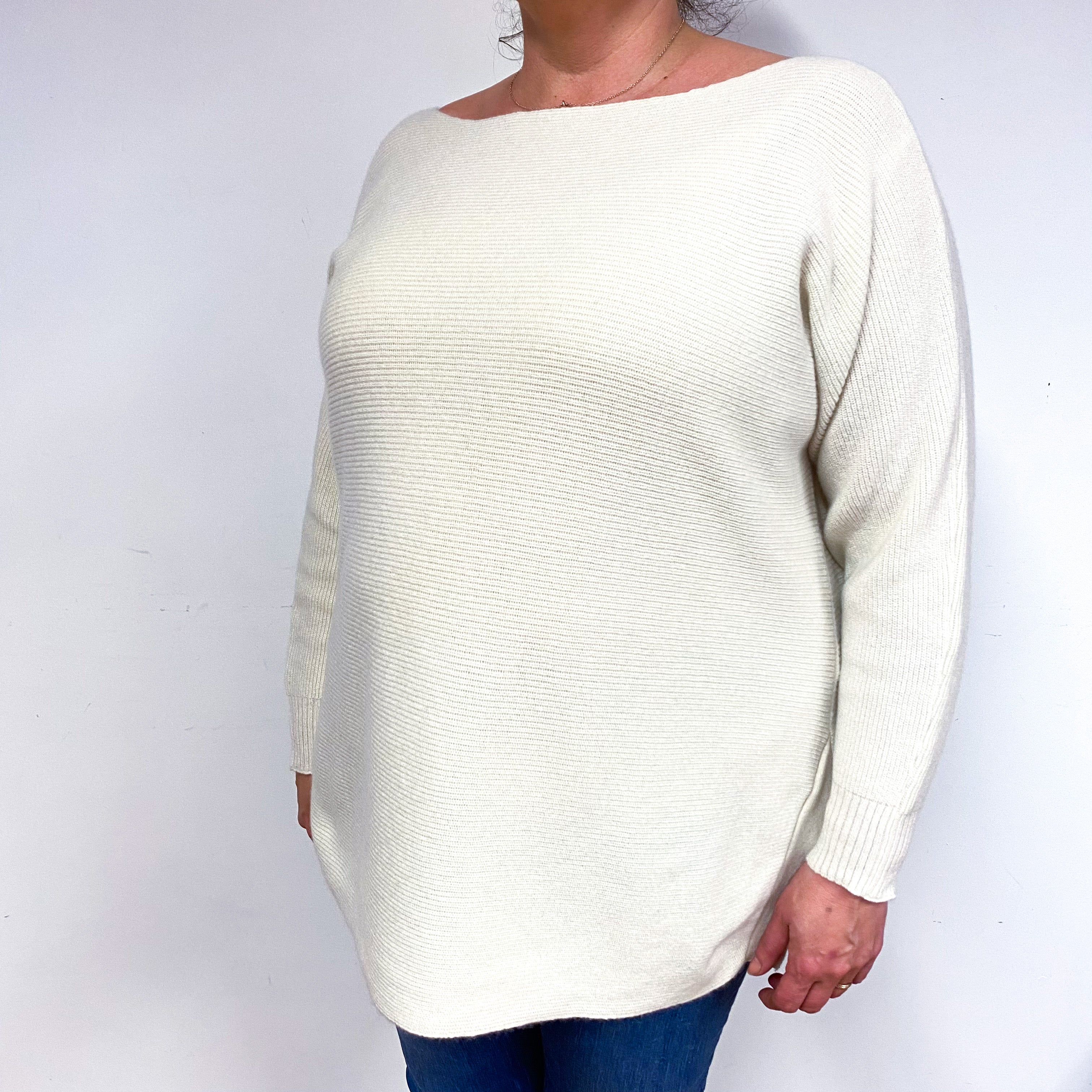 Vanilla Cream Slouchy Cashmere Boat Neck Jumper Extra Large