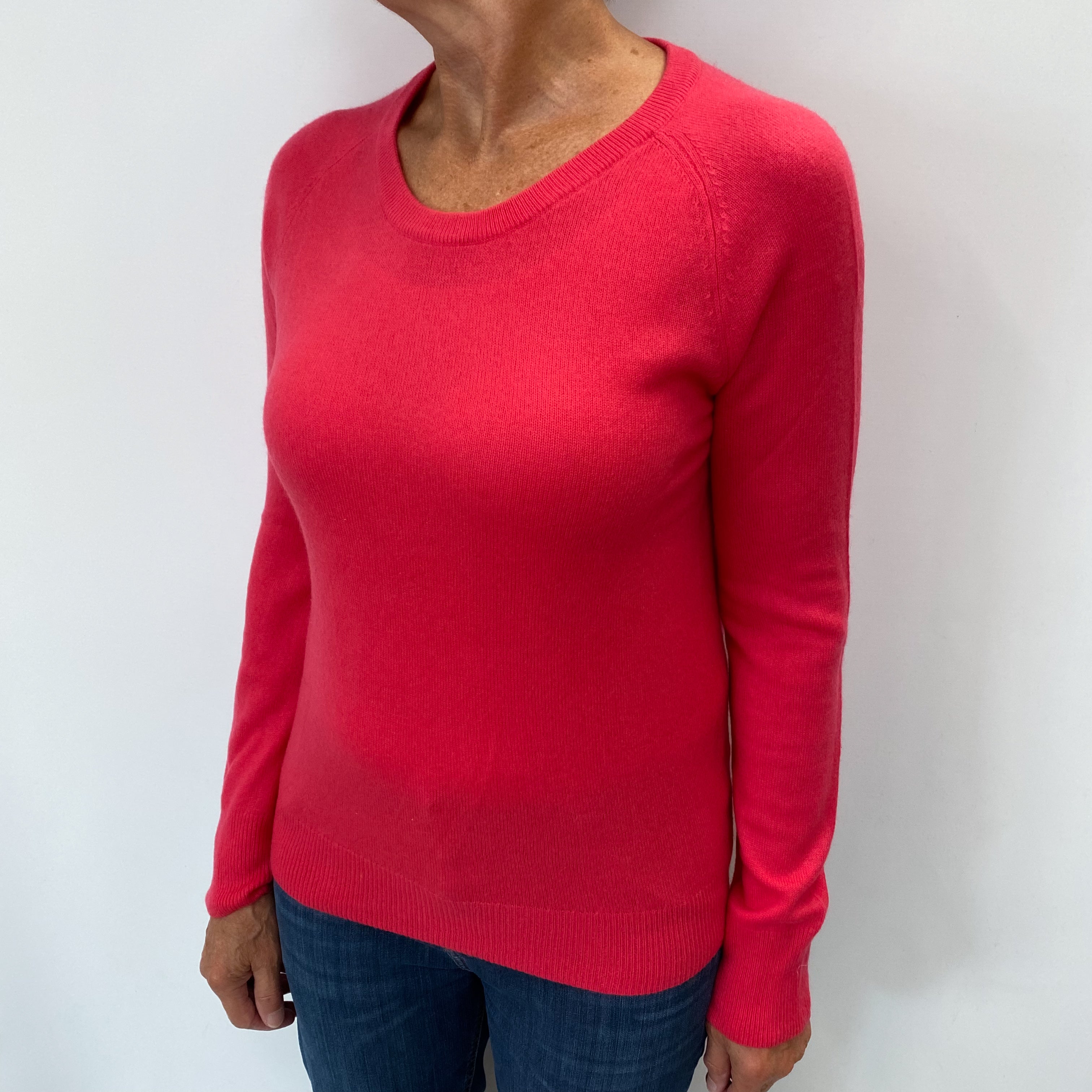 Bright Rose Pink Cashmere Crew Neck Jumper Medium