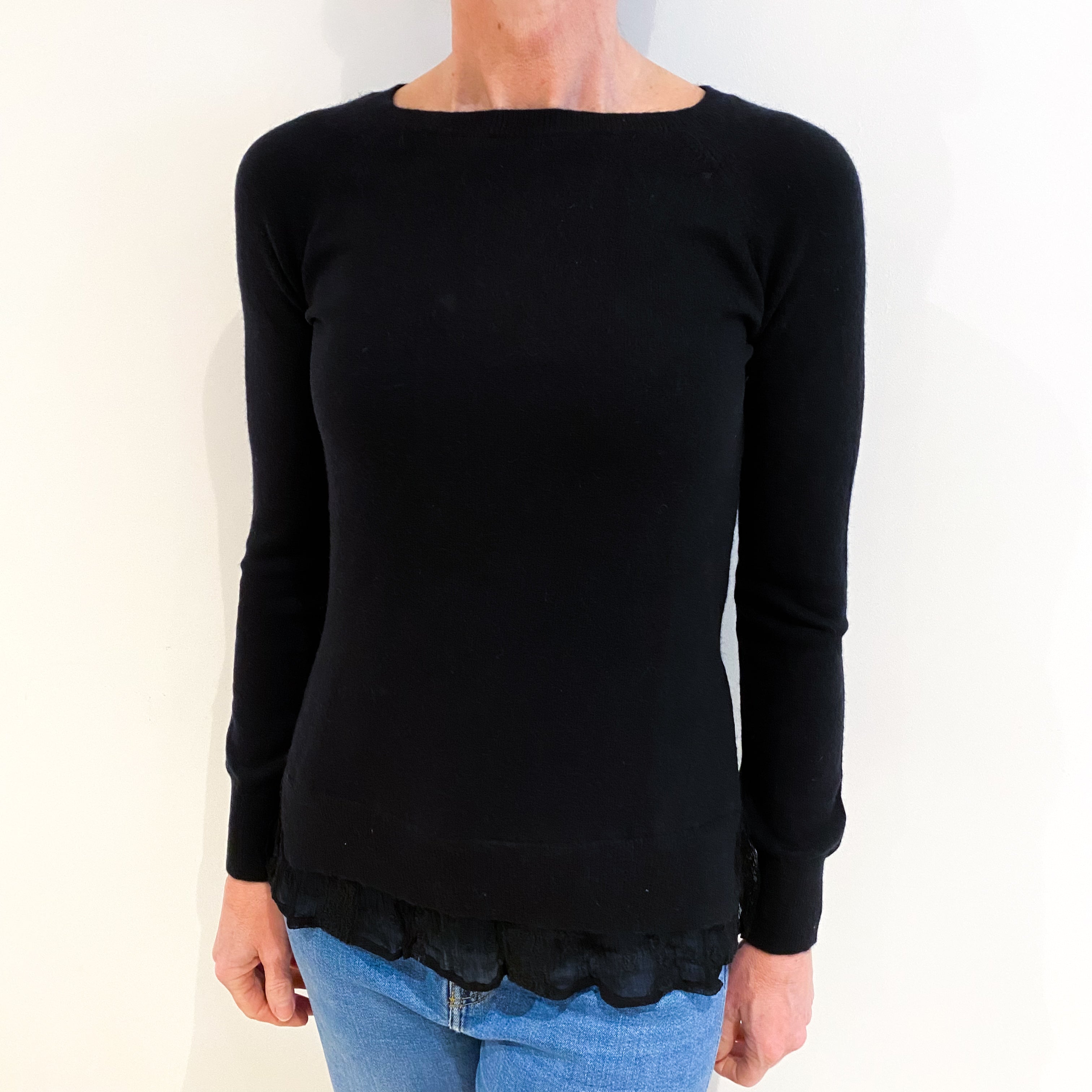 Black Cashmere Boat Neck Jumper Small