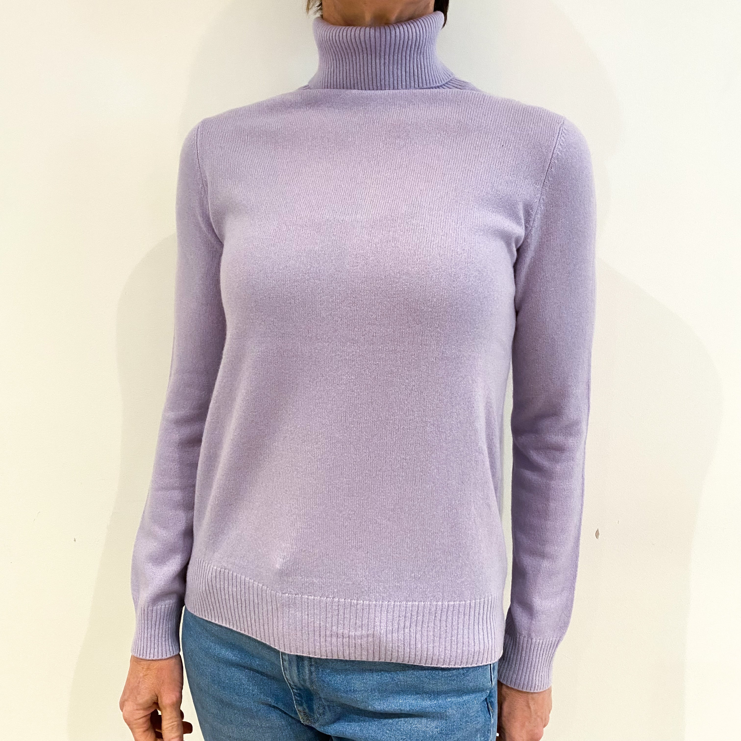 Pale Purple Cashmere Polo Neck Jumper Small