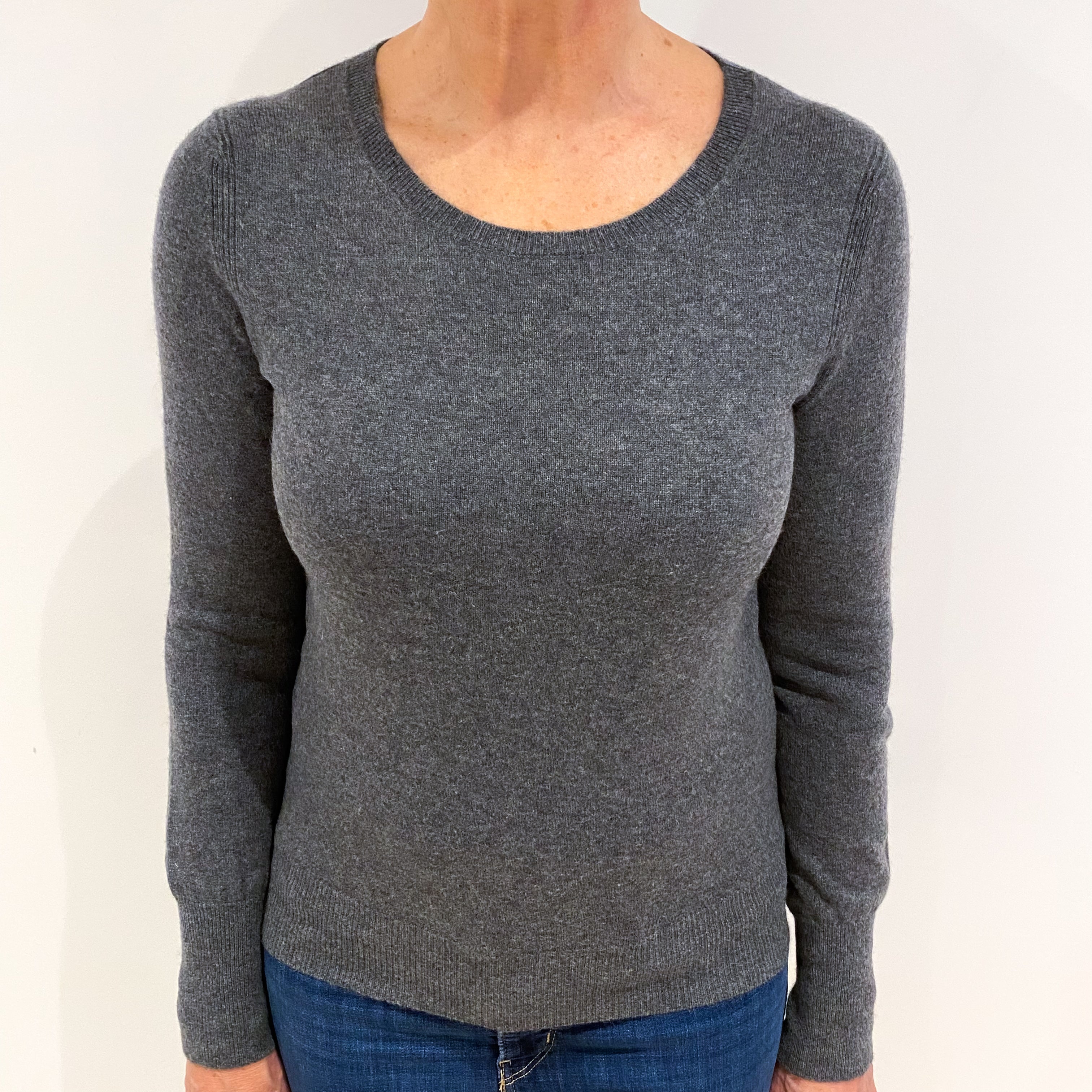 Slate Grey Cashmere Crew Neck Jumper Medium