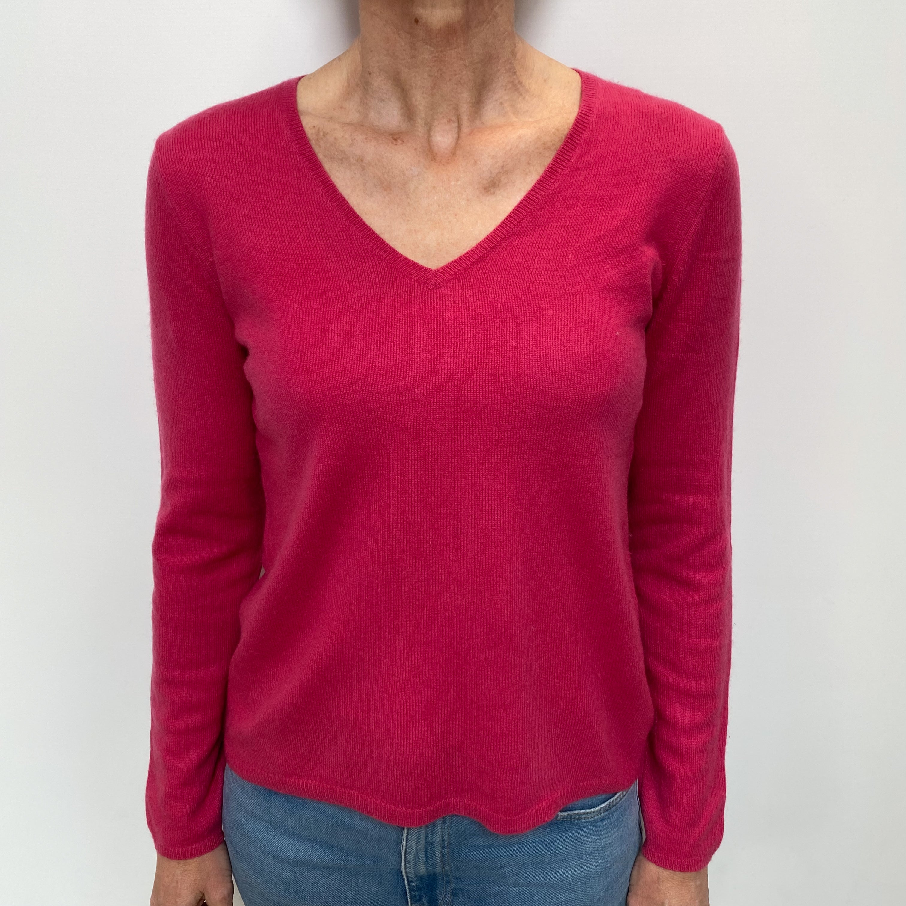 Fuchsia Pink Cashmere V Neck Jumper Small