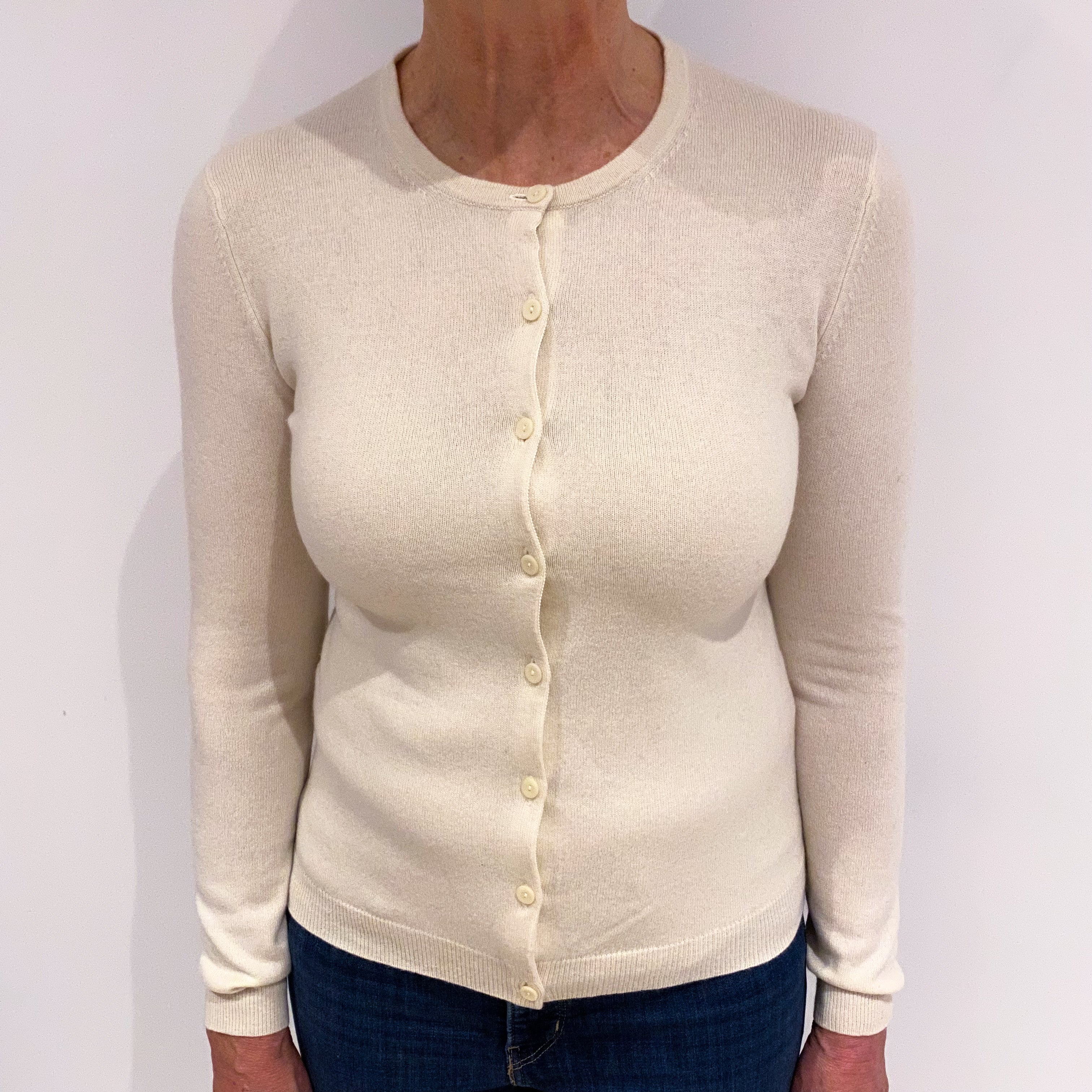 Ivory Cashmere Crew Neck Cardigan Medium