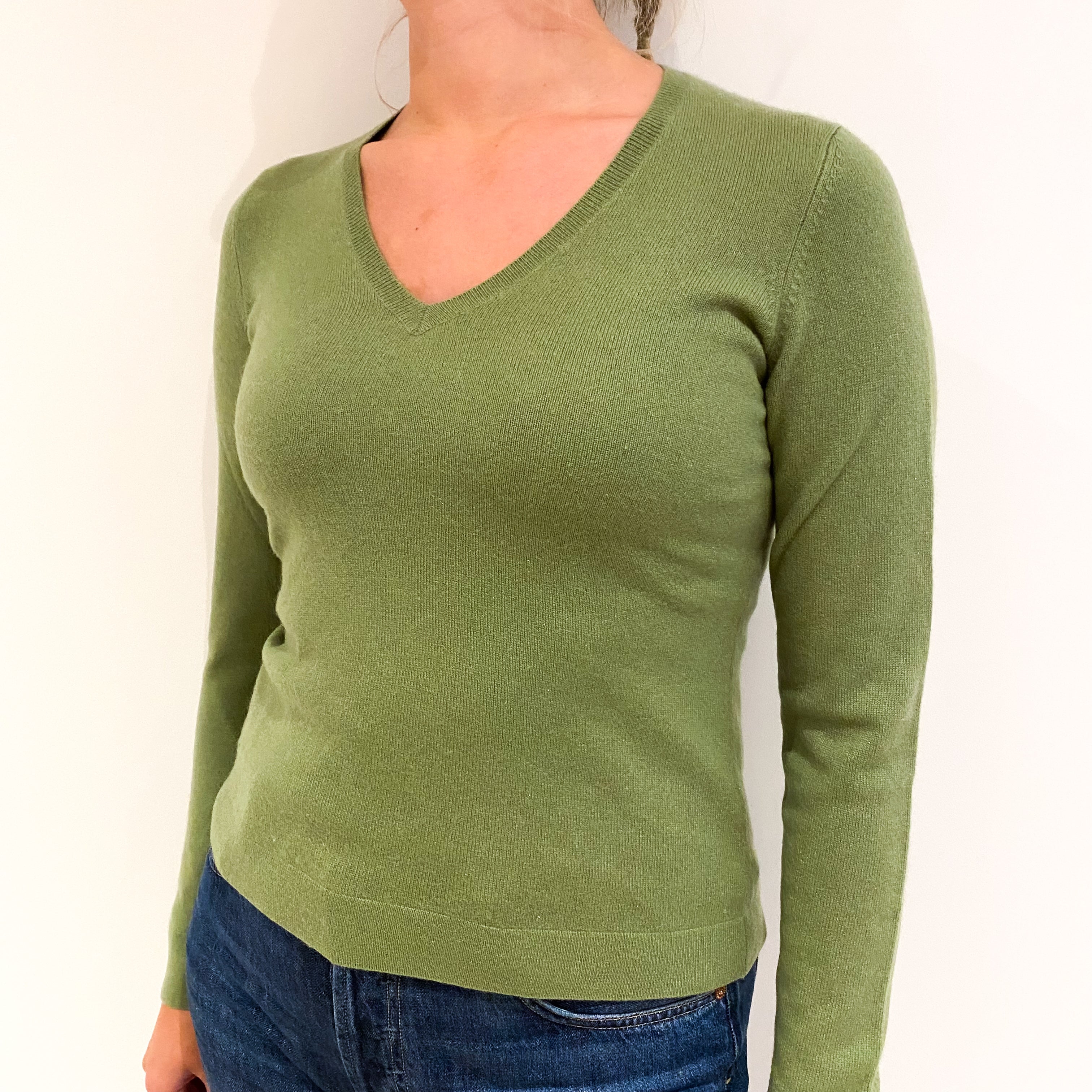 Fern Green Cashmere V-Neck Jumper Small