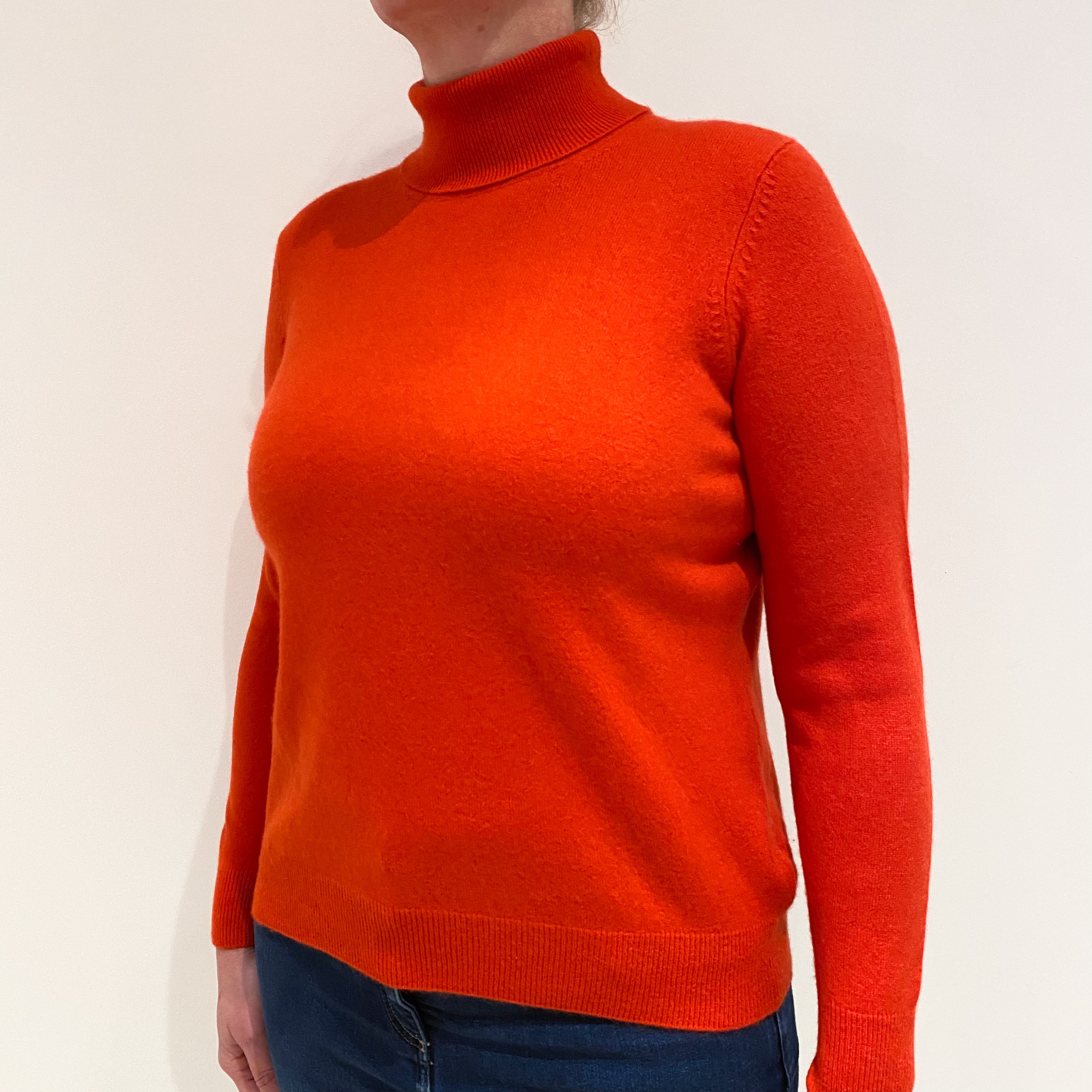 Vermillion Orange Cashmere Polo Neck Jumper Large