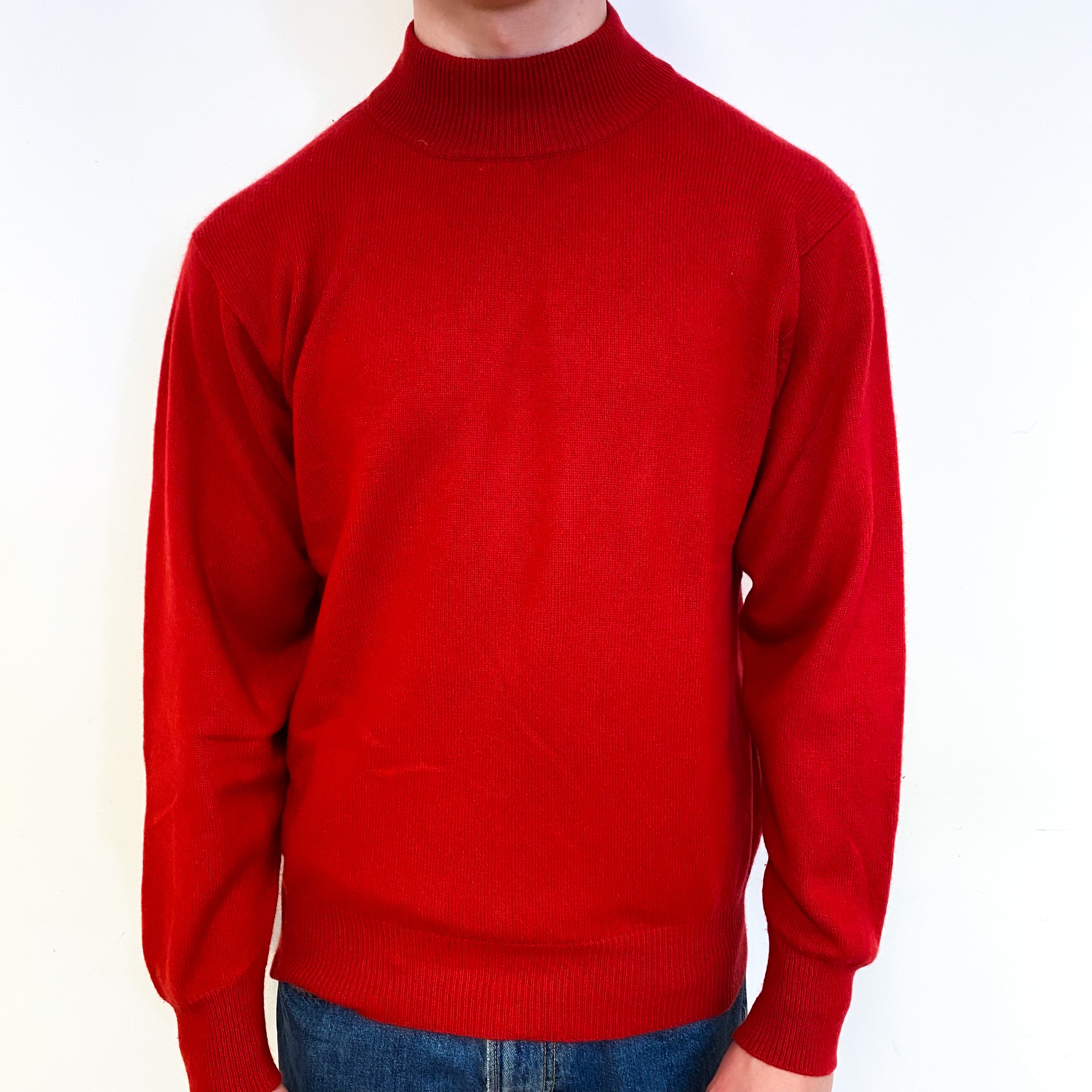 Men's Post Box Red Cashmere Turtle Neck Jumper Small