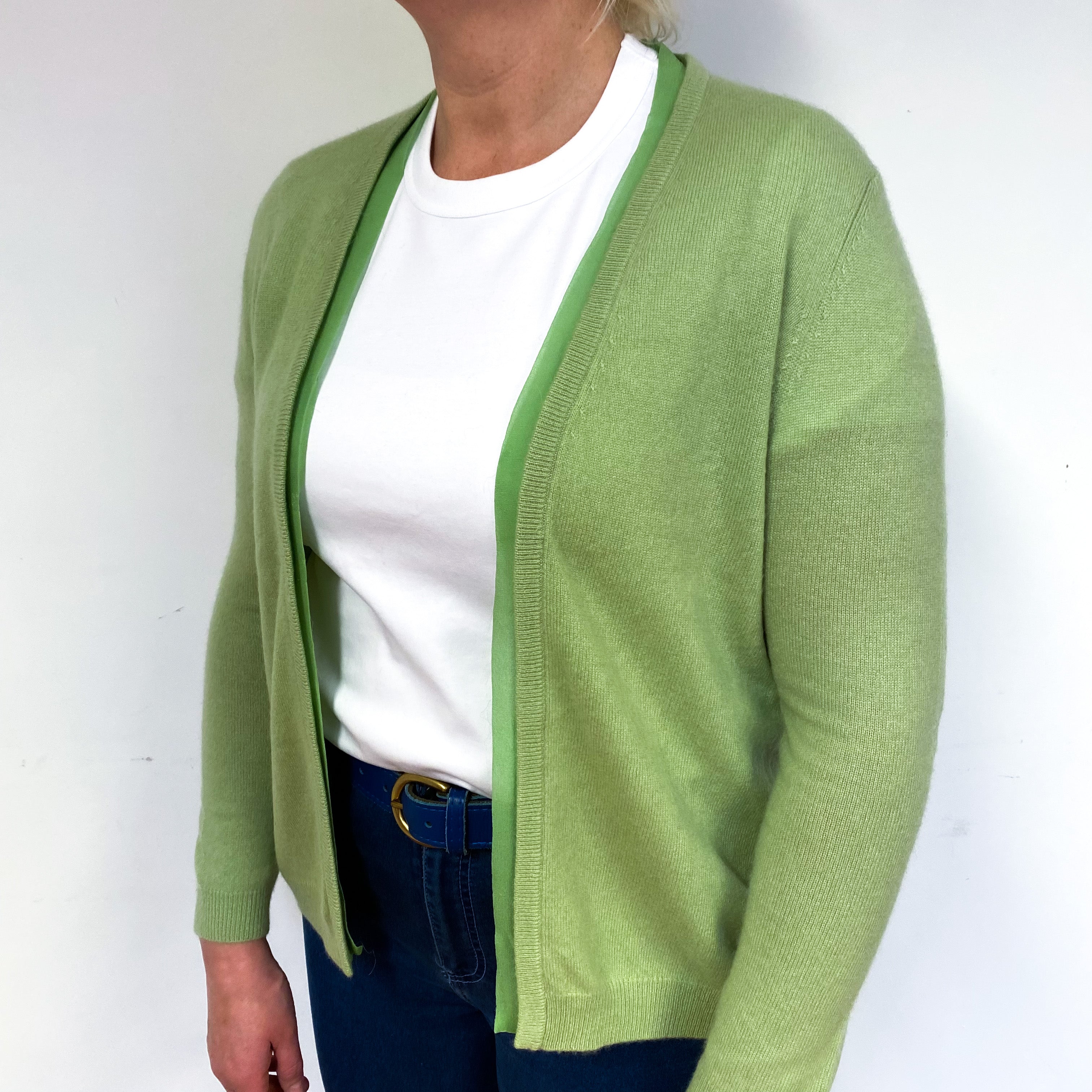 Spring Green Cashmere Edge to Edge Cardigan Large