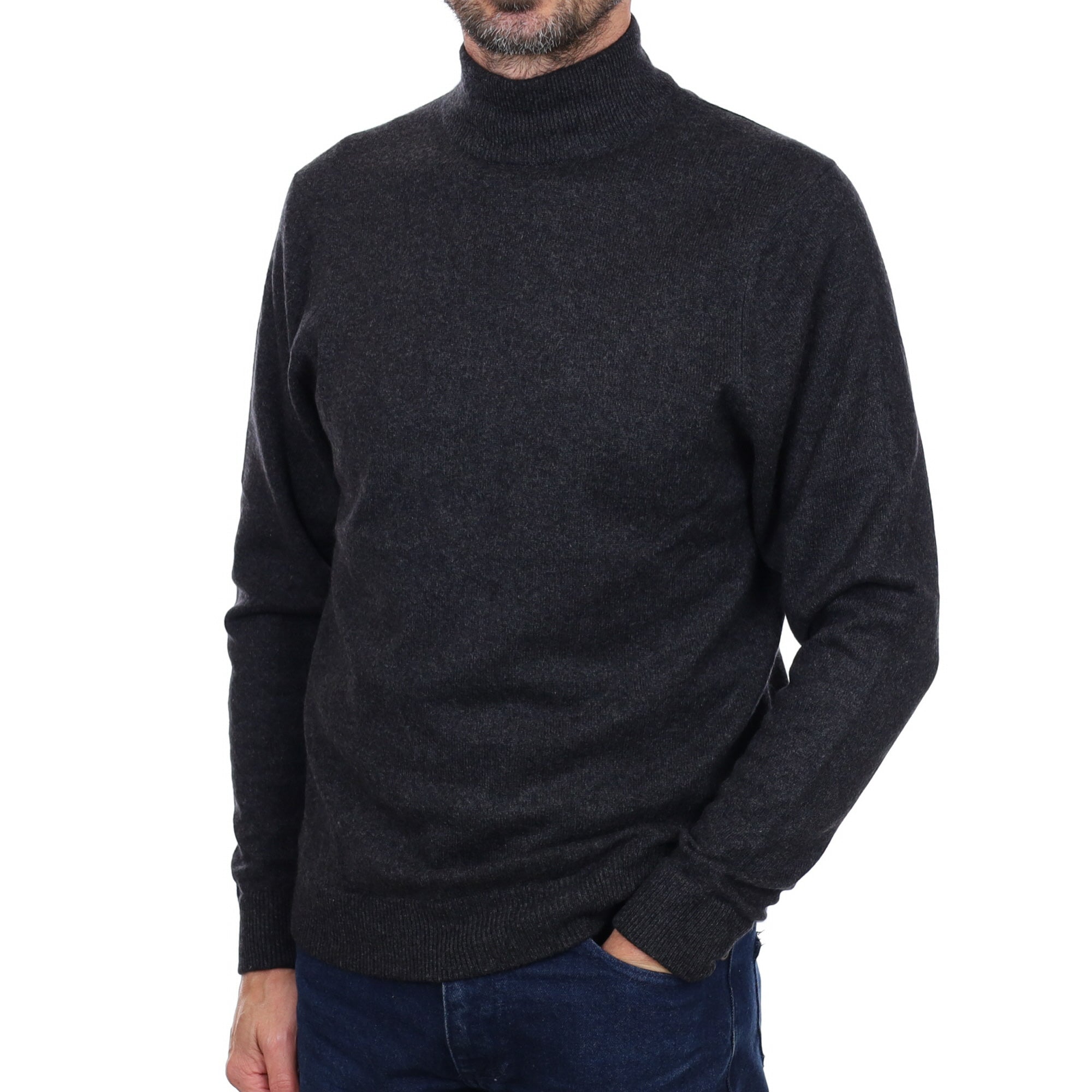 Men's Charcoal Grey Cashmere Turtle Neck Jumper Small