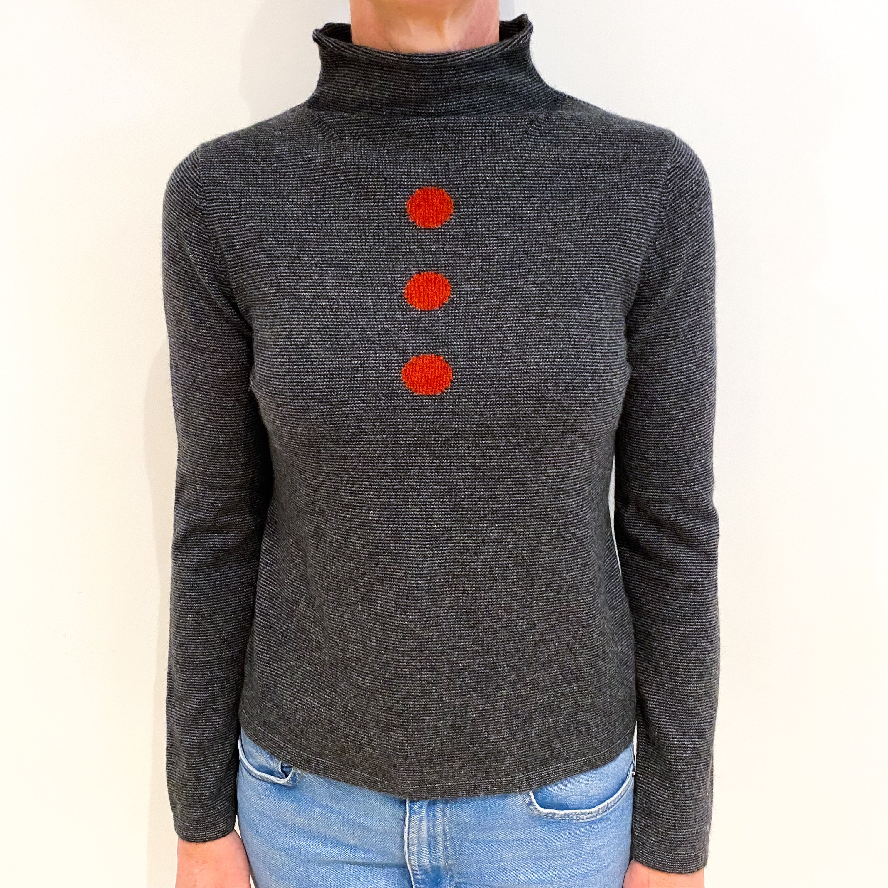 Charcoal Grey Cashmere Funnel Neck Jumper Small