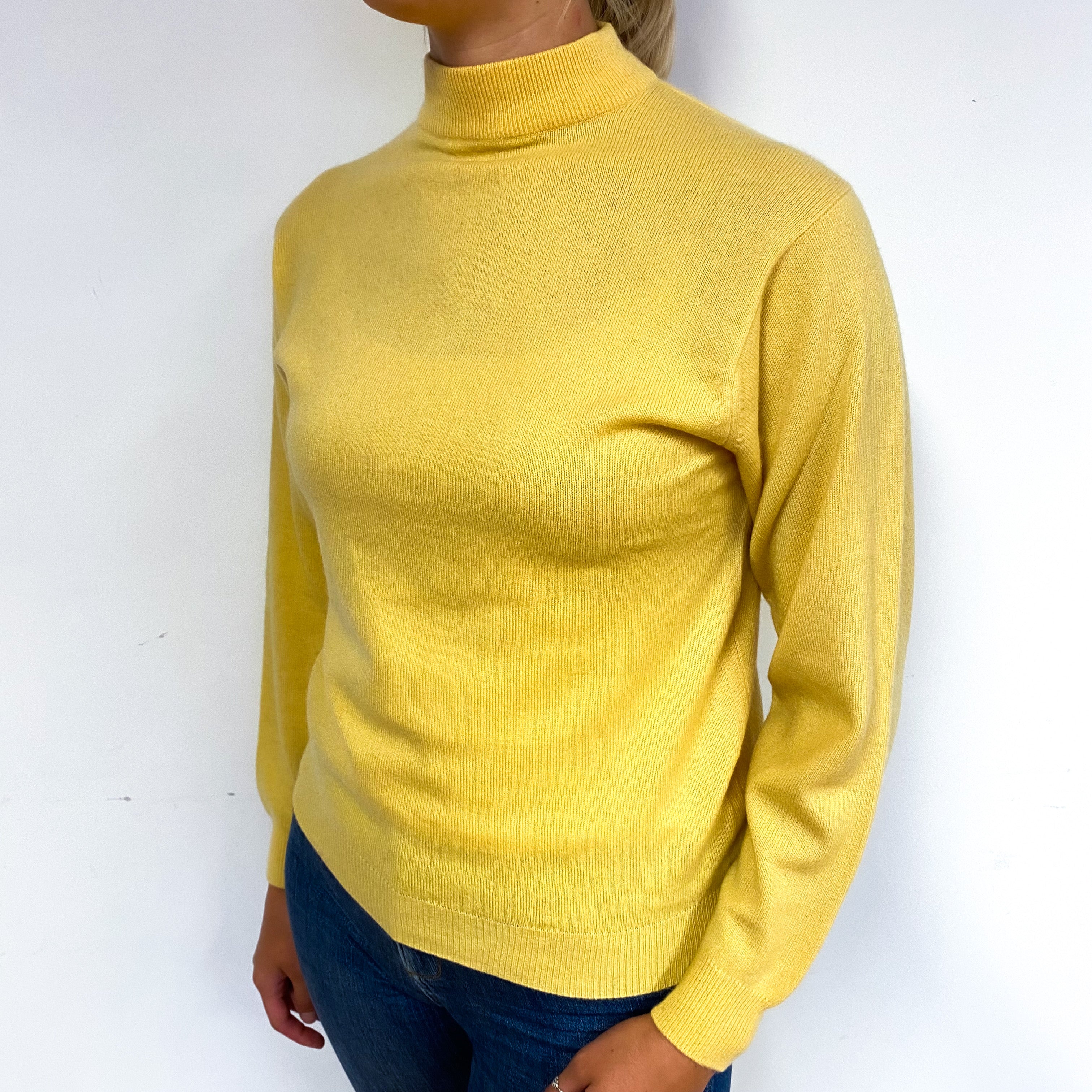 Custard Yellow Cashmere Turtle Neck Jumper Small