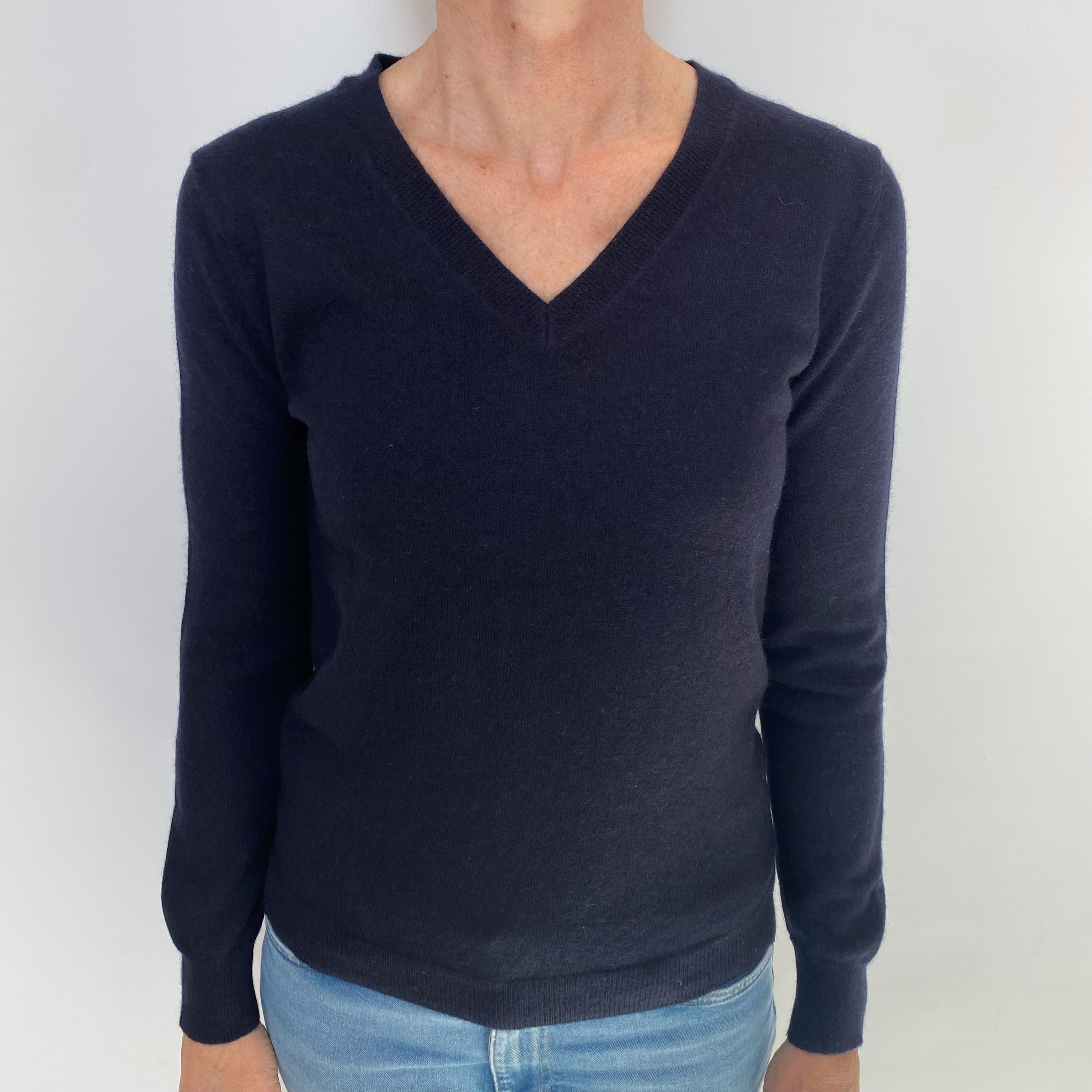 Dark Navy Cashmere V Neck Jumper Small