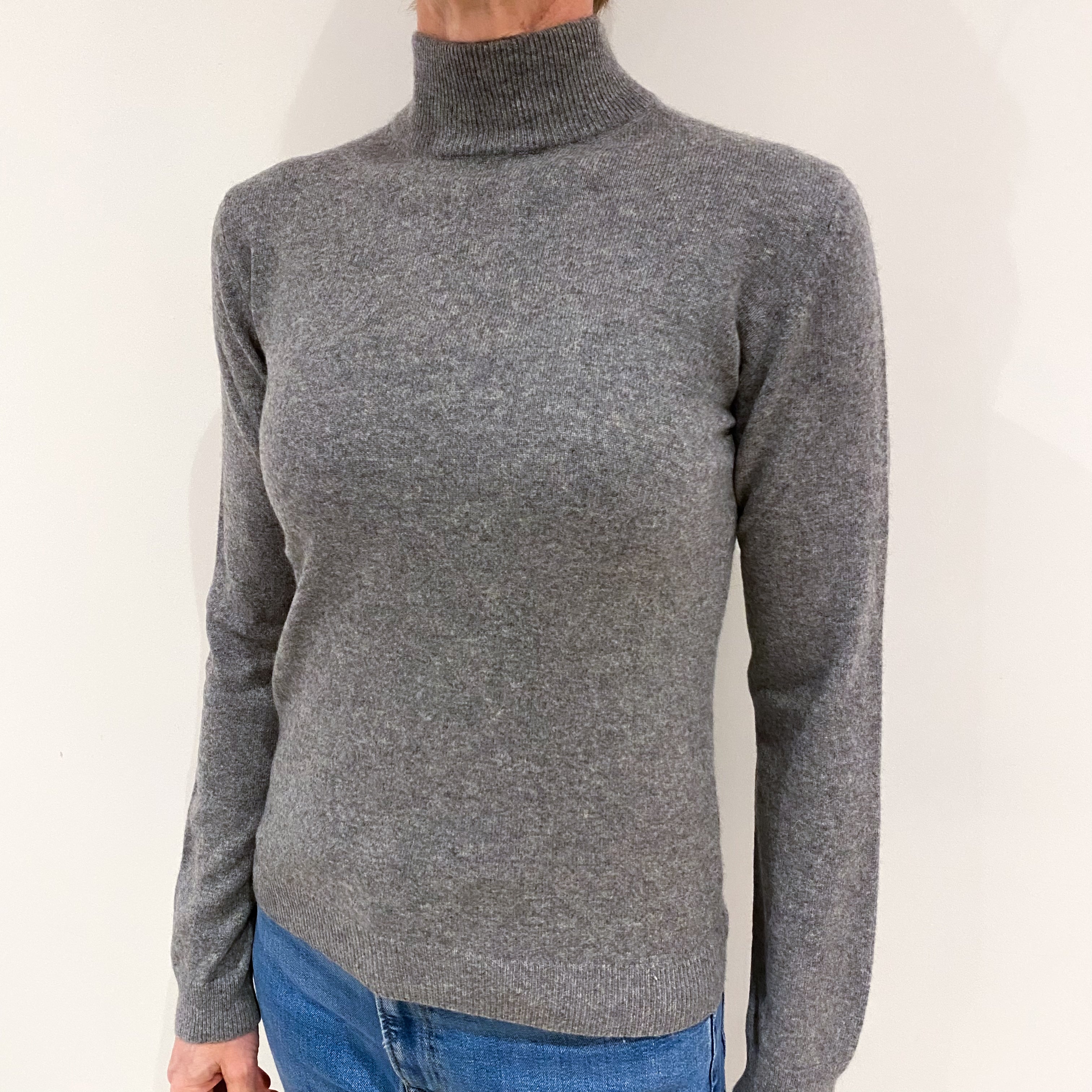 Ash Grey Cashmere Turtle Neck Jumper Small