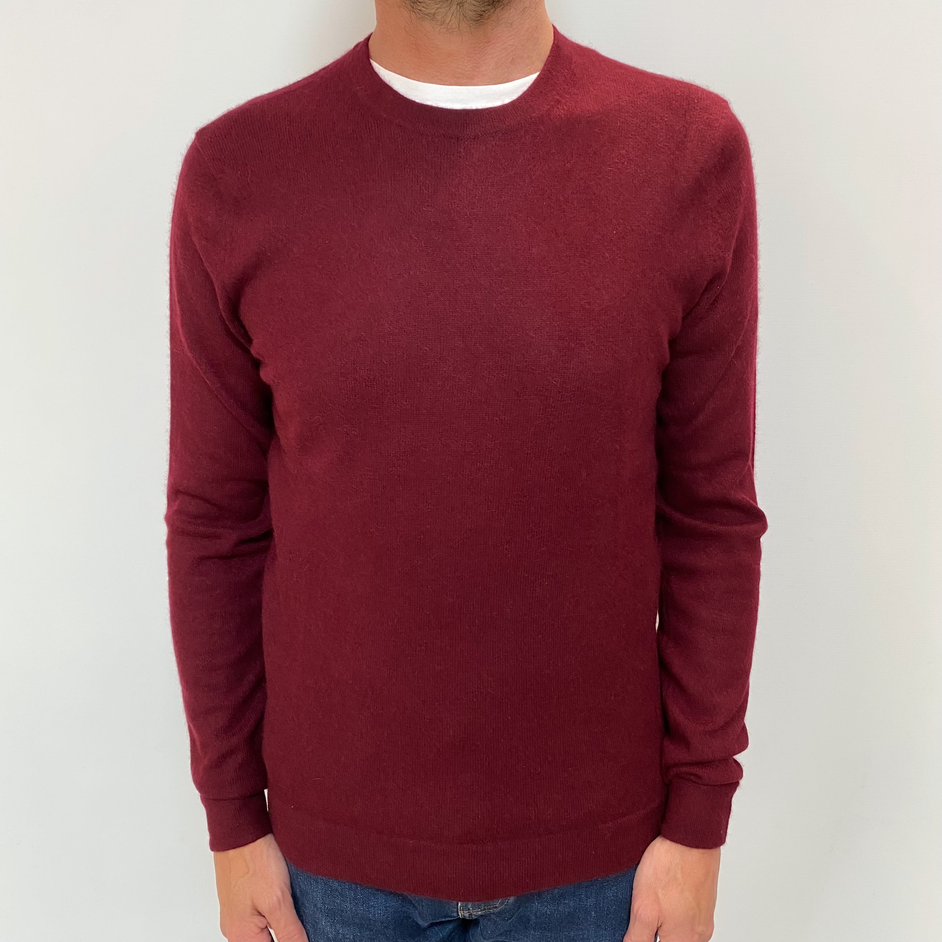 Men's Mulberry Red Cashmere Crew Neck Jumper Small