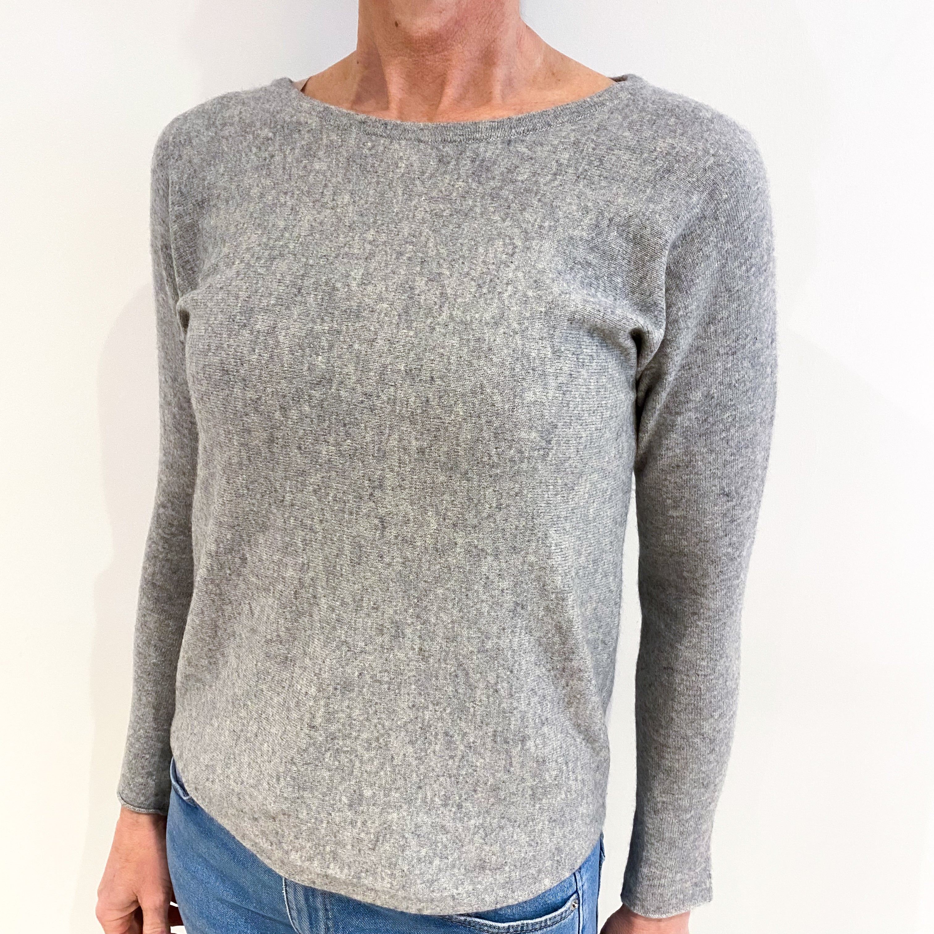 Smoke Grey Cashmere Batwing Scoop Neck Jumper Small