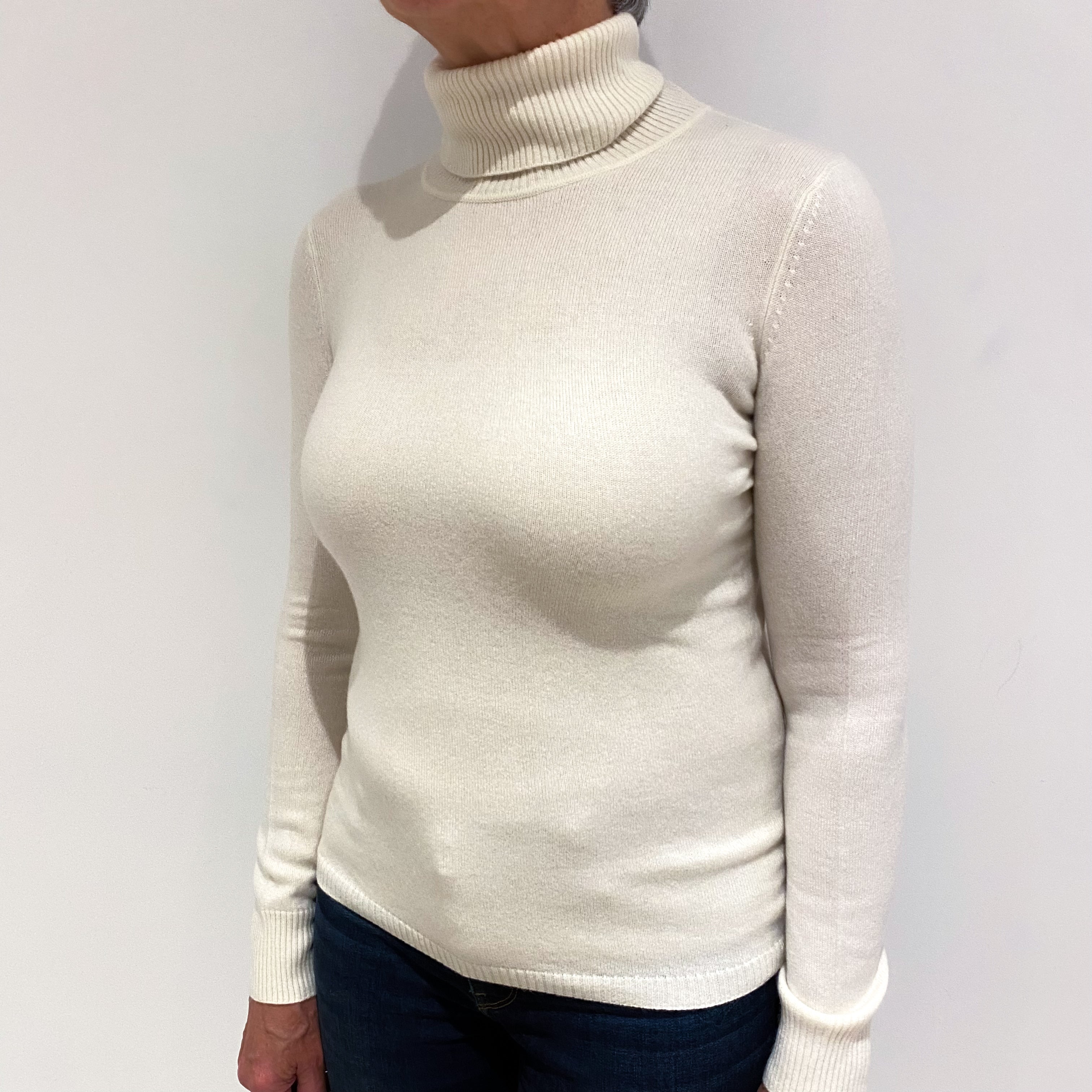 Vanilla Cream Cashmere Polo Neck Jumper Medium