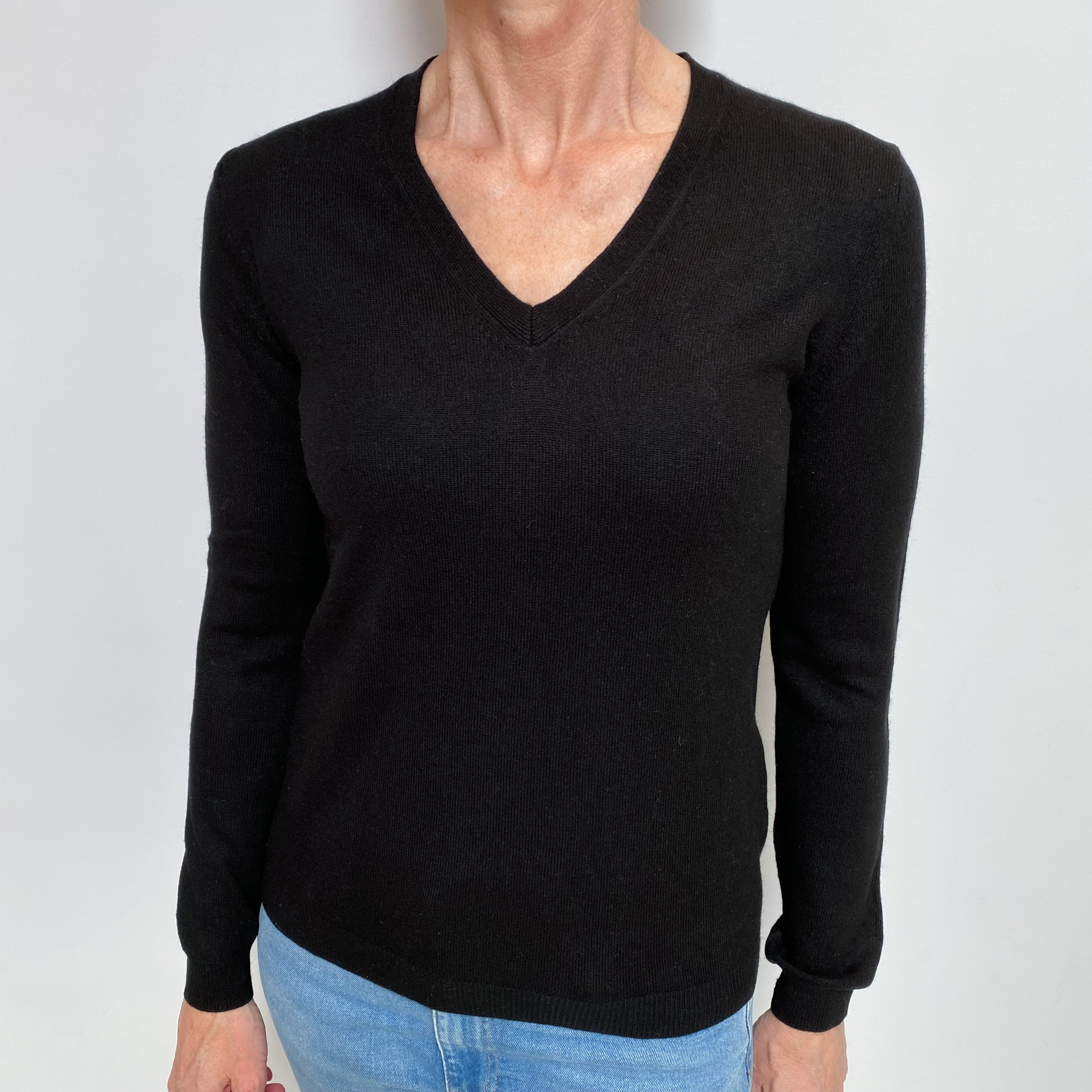 Black Cashmere V Neck Jumper Small