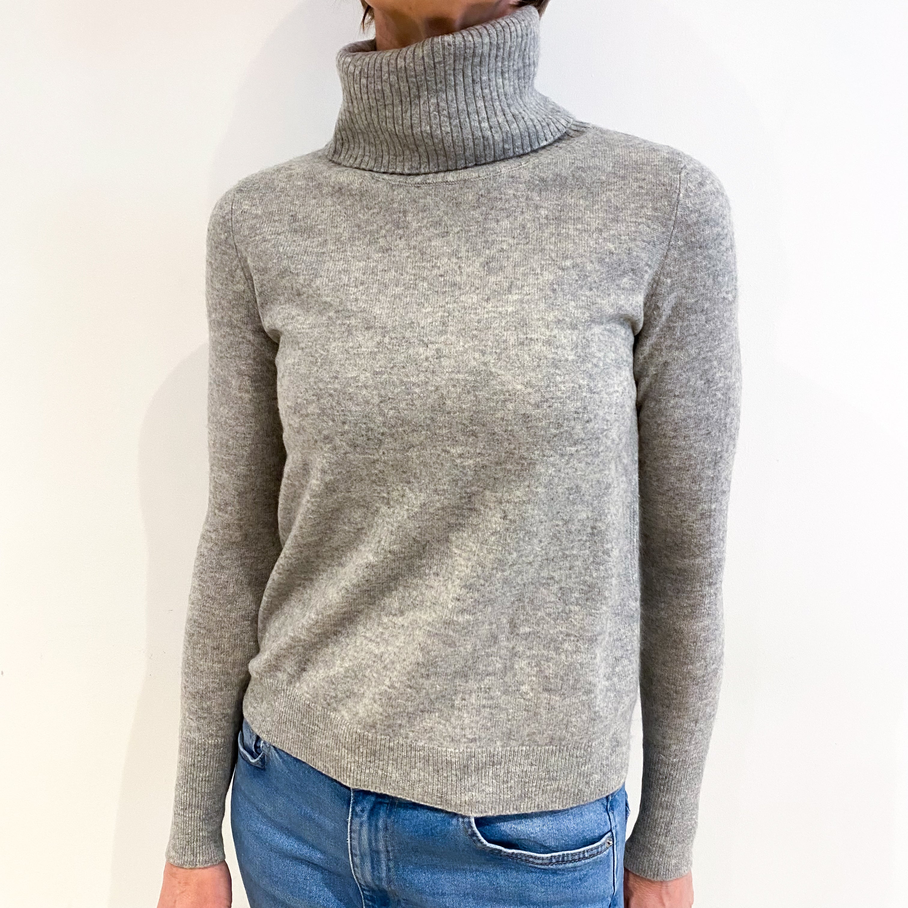 Smoke Grey Cashmere Polo Neck Jumper Small