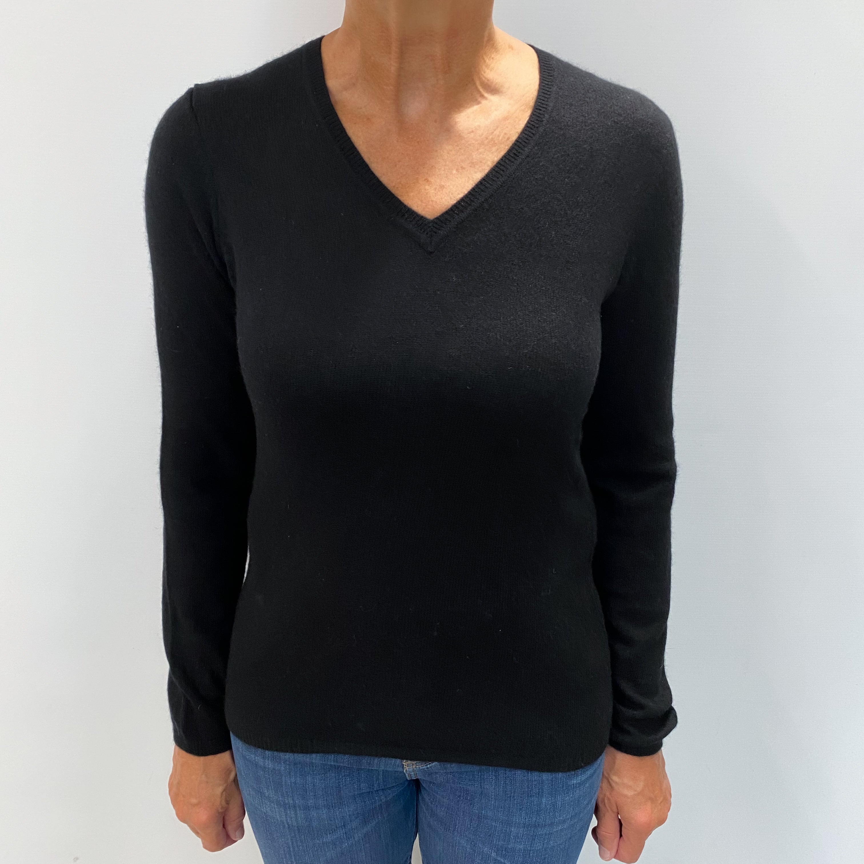 Black Cashmere V Neck Jumper Medium