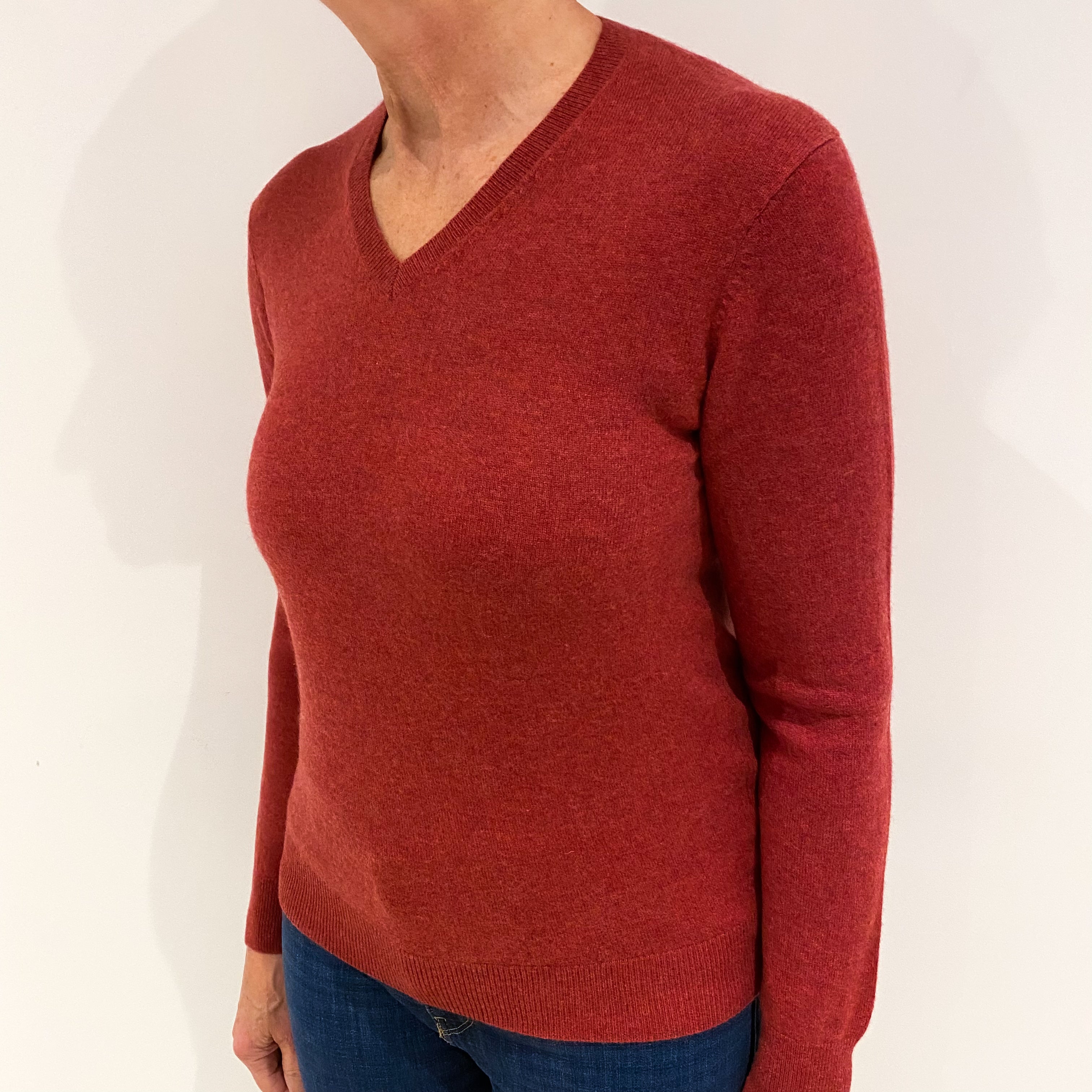 Paprika Red Cashmere V Neck Jumper Medium