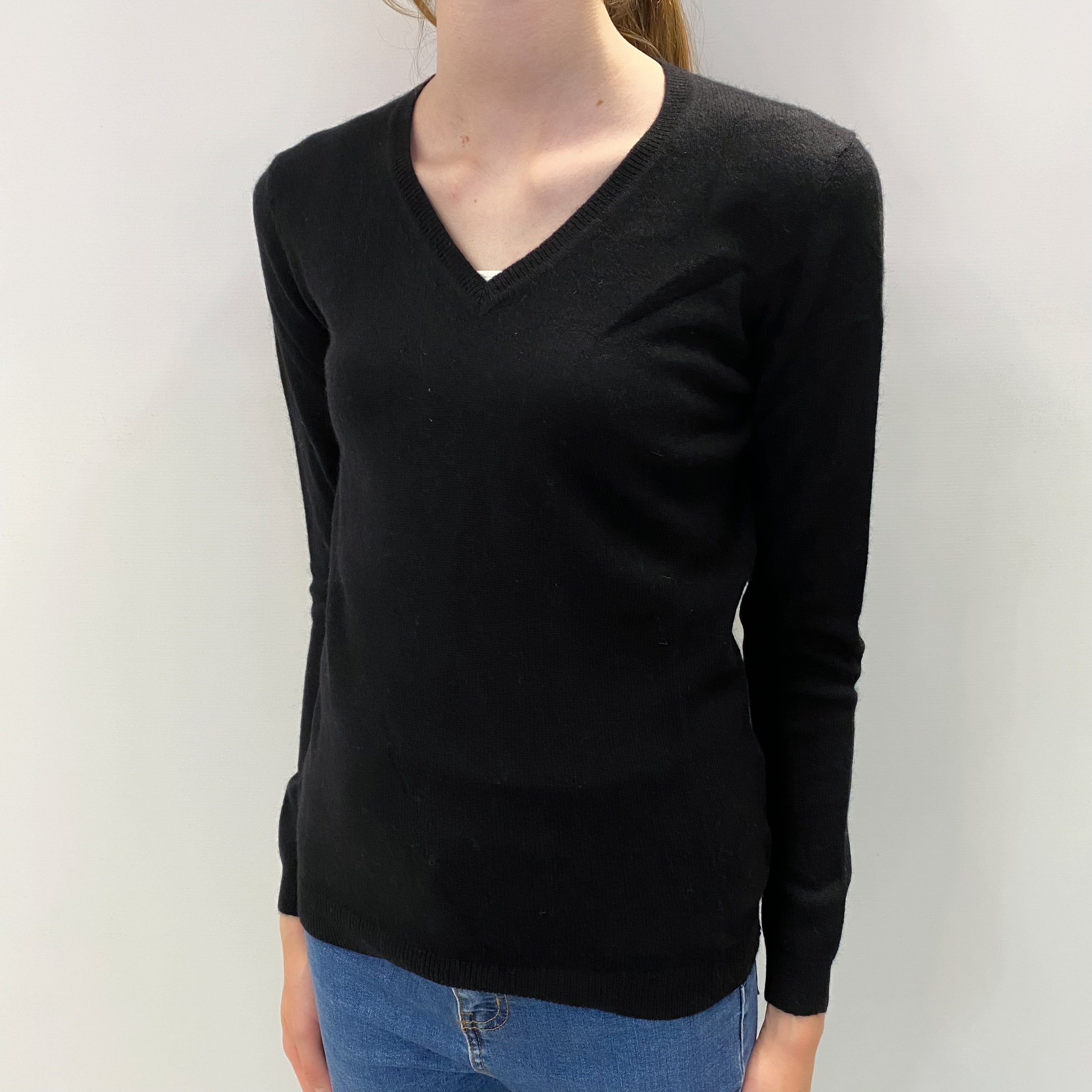 Black Cashmere V Neck Jumper Extra Small