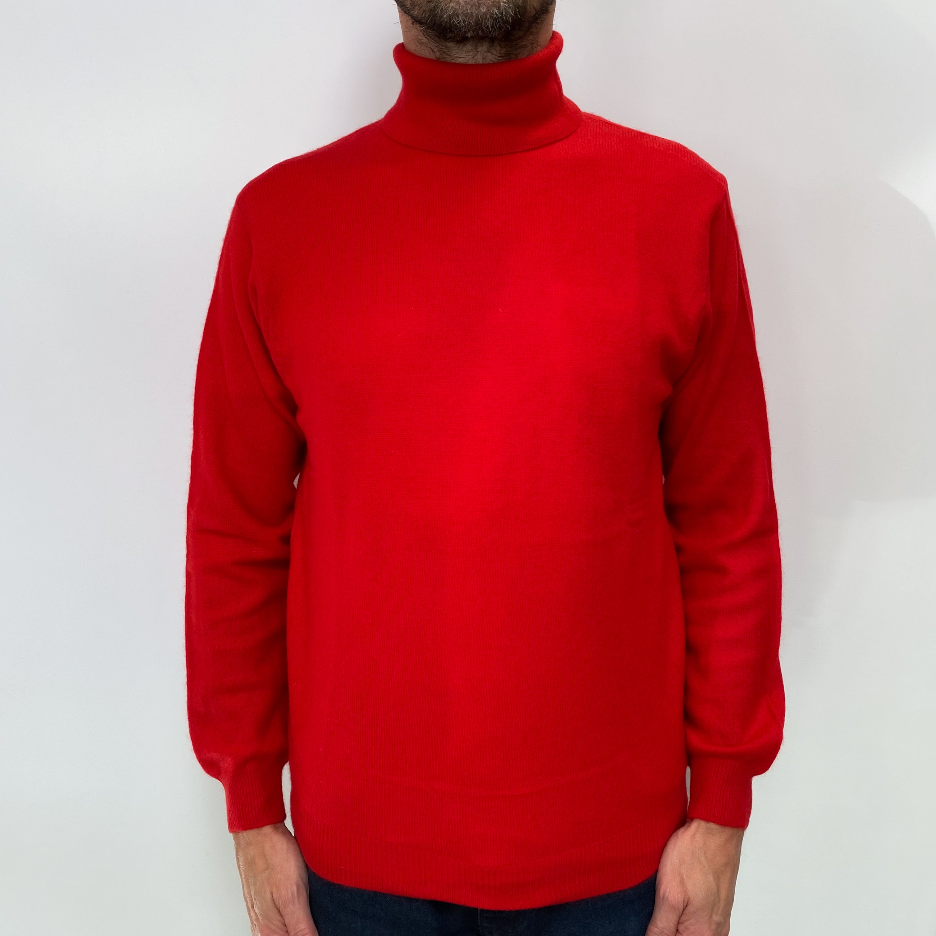 Crimson Red Men's Cashmere Polo Neck Jumper Small