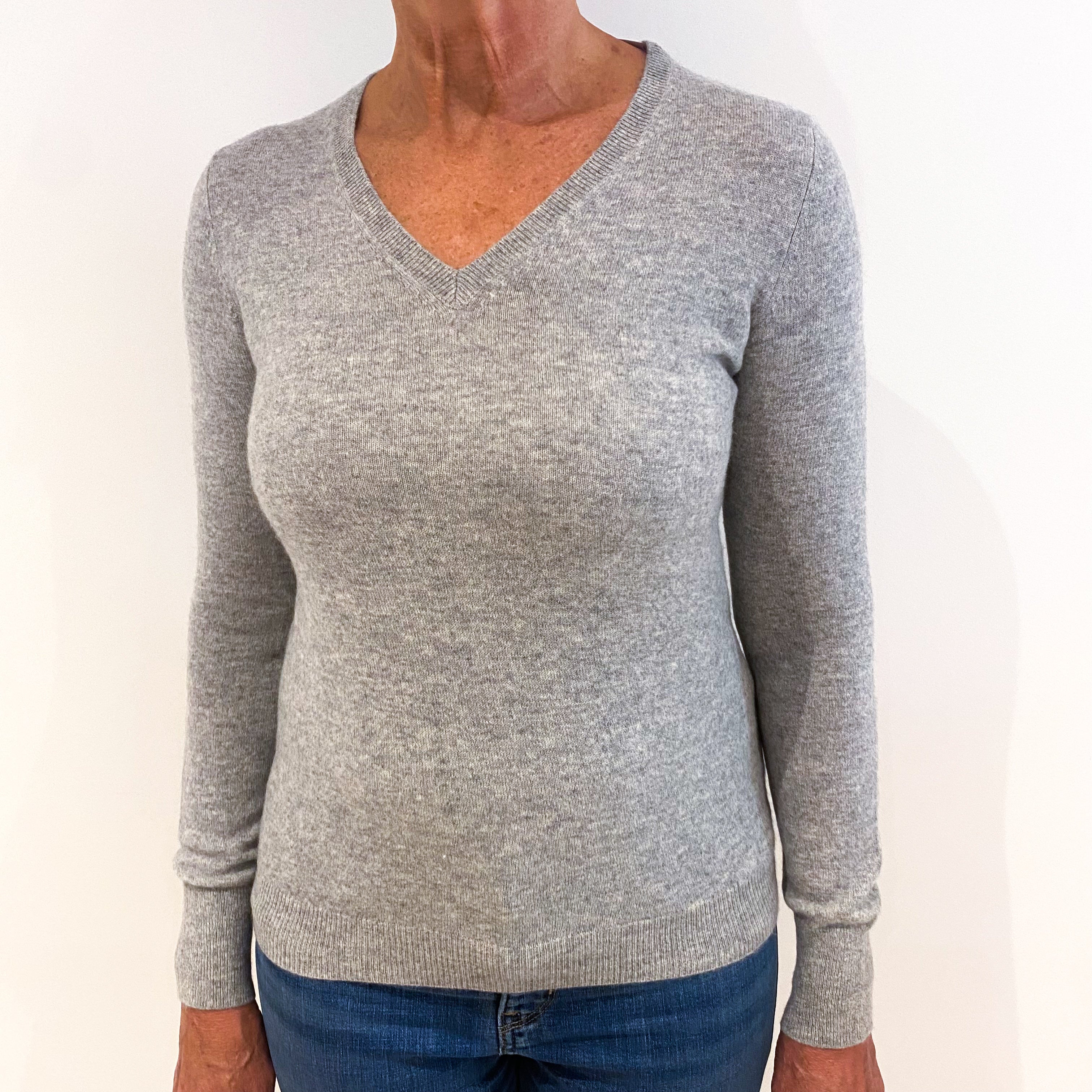 Smoke Grey Cashmere V-Neck Jumper Medium