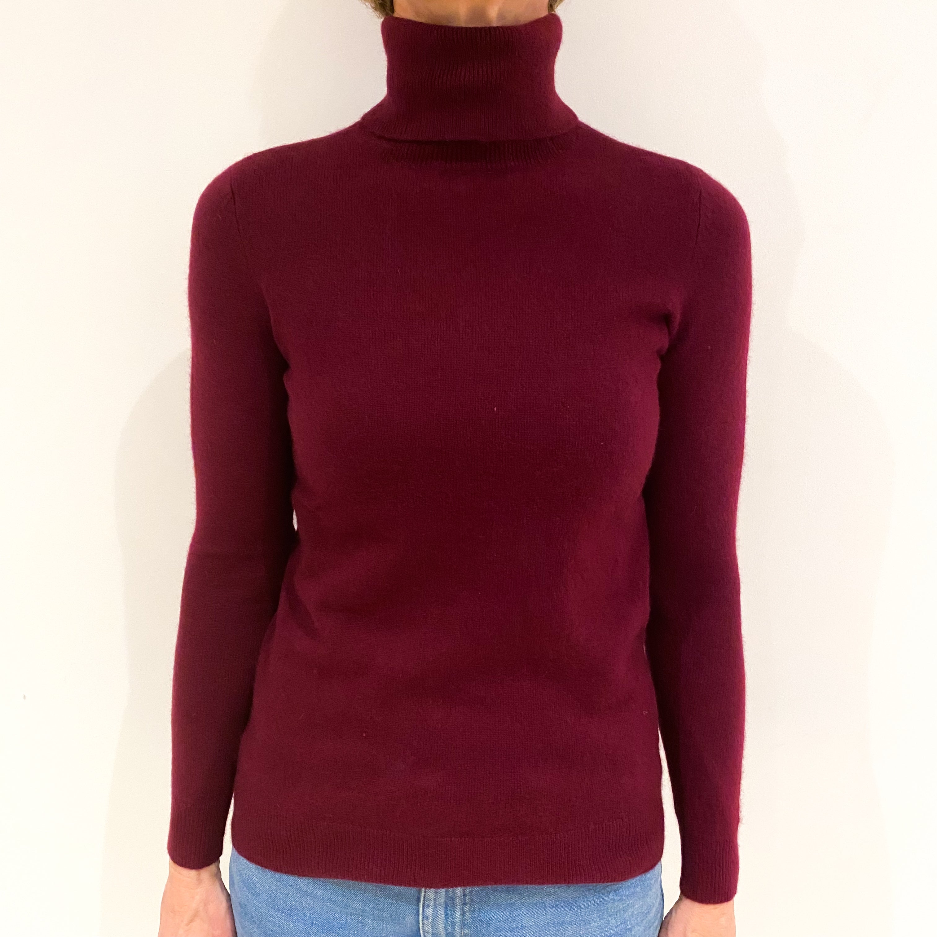 Wine Red Cashmere Polo Neck Jumper Small