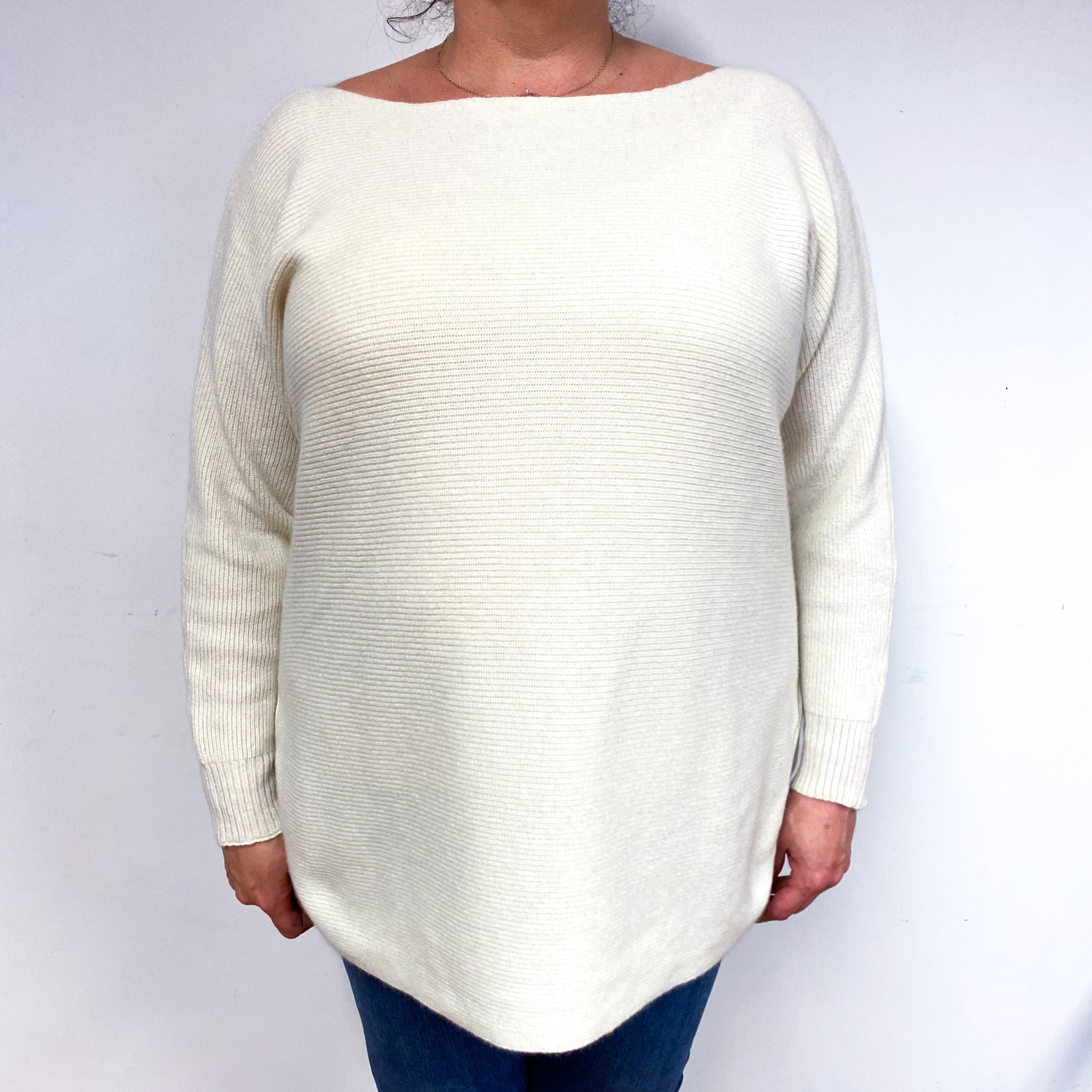 Vanilla Cream Slouchy Cashmere Boat Neck Jumper Extra Large