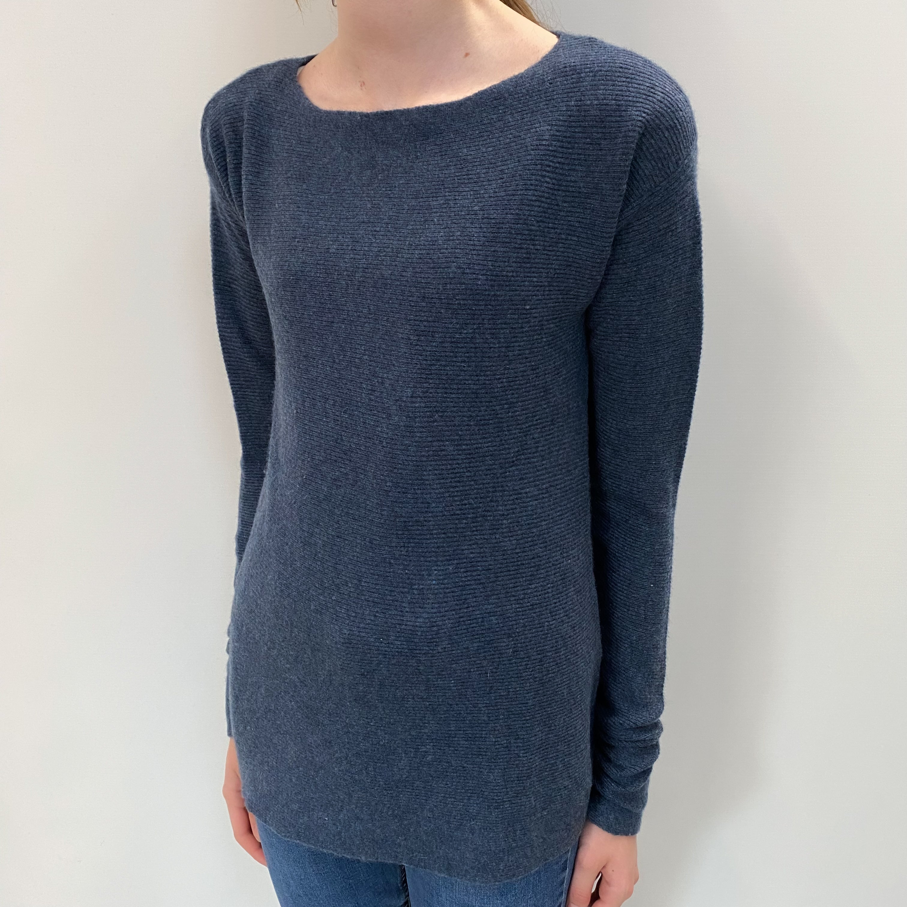 Naval Blue Cashmere Slash Neck Jumper Extra Small