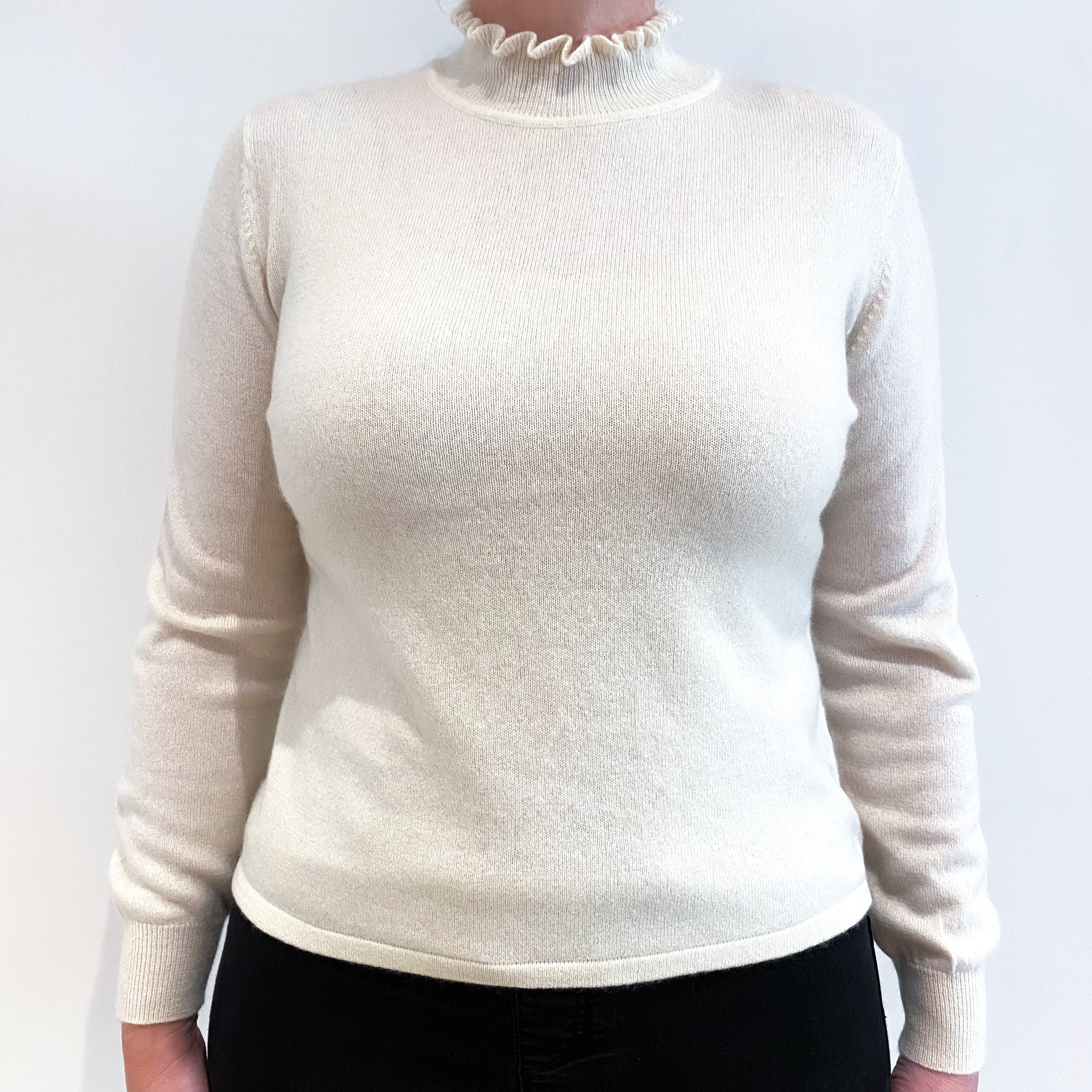 Vanilla Cream Cashmere Turtle Neck Jumper Large