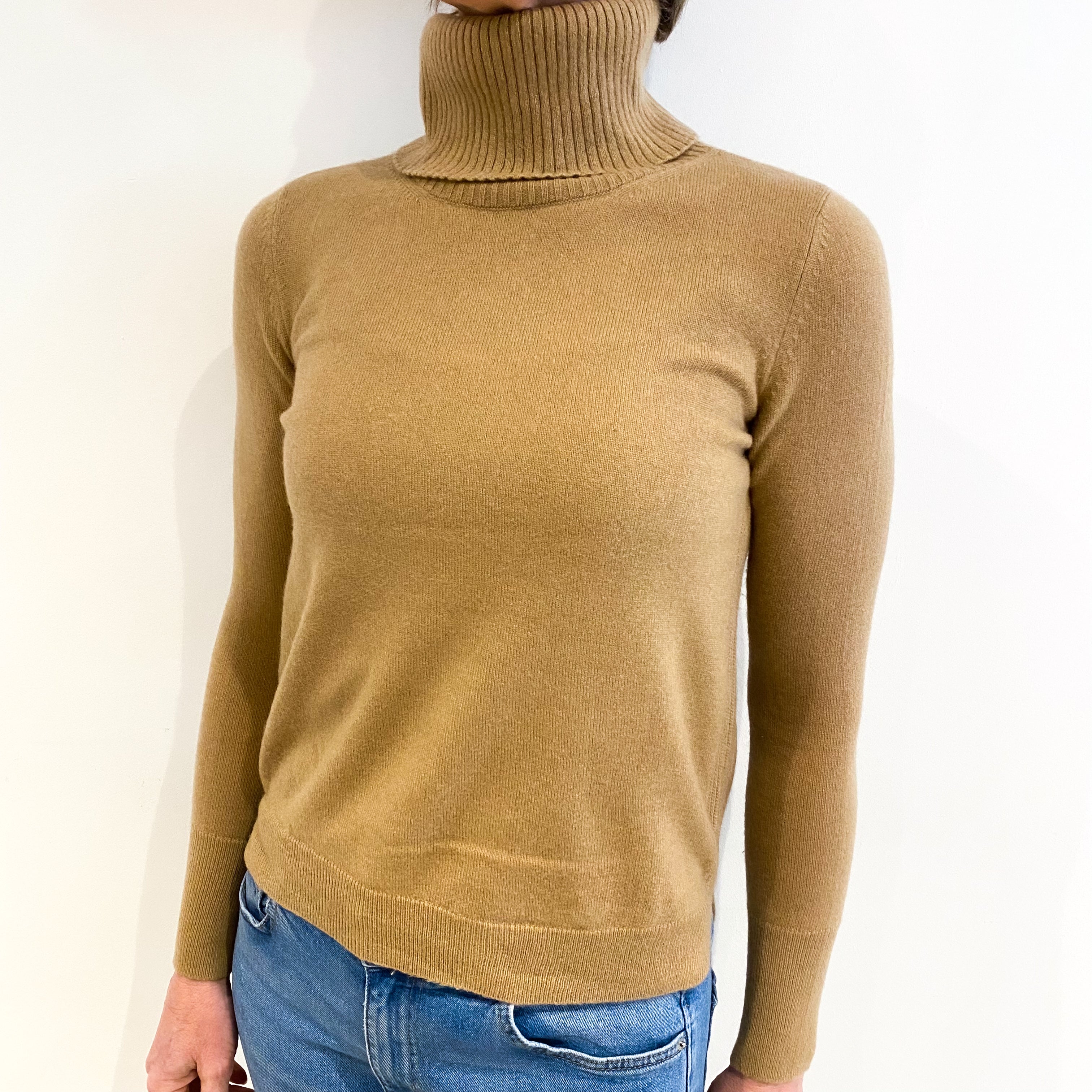 Caramel Brown Cashmere Polo Neck Jumper Small