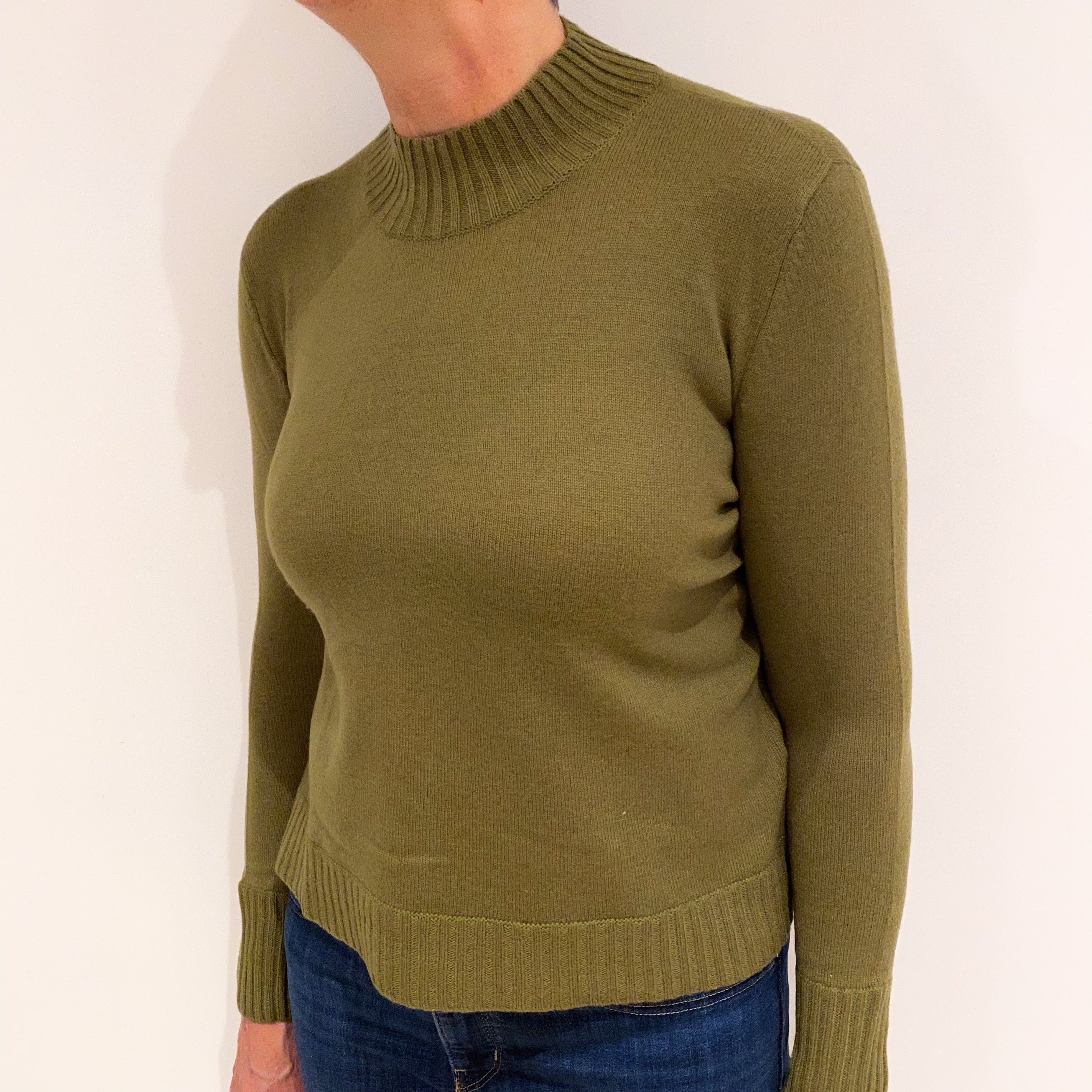 Olive Green Cashmere Turtle Neck Jumper Medium