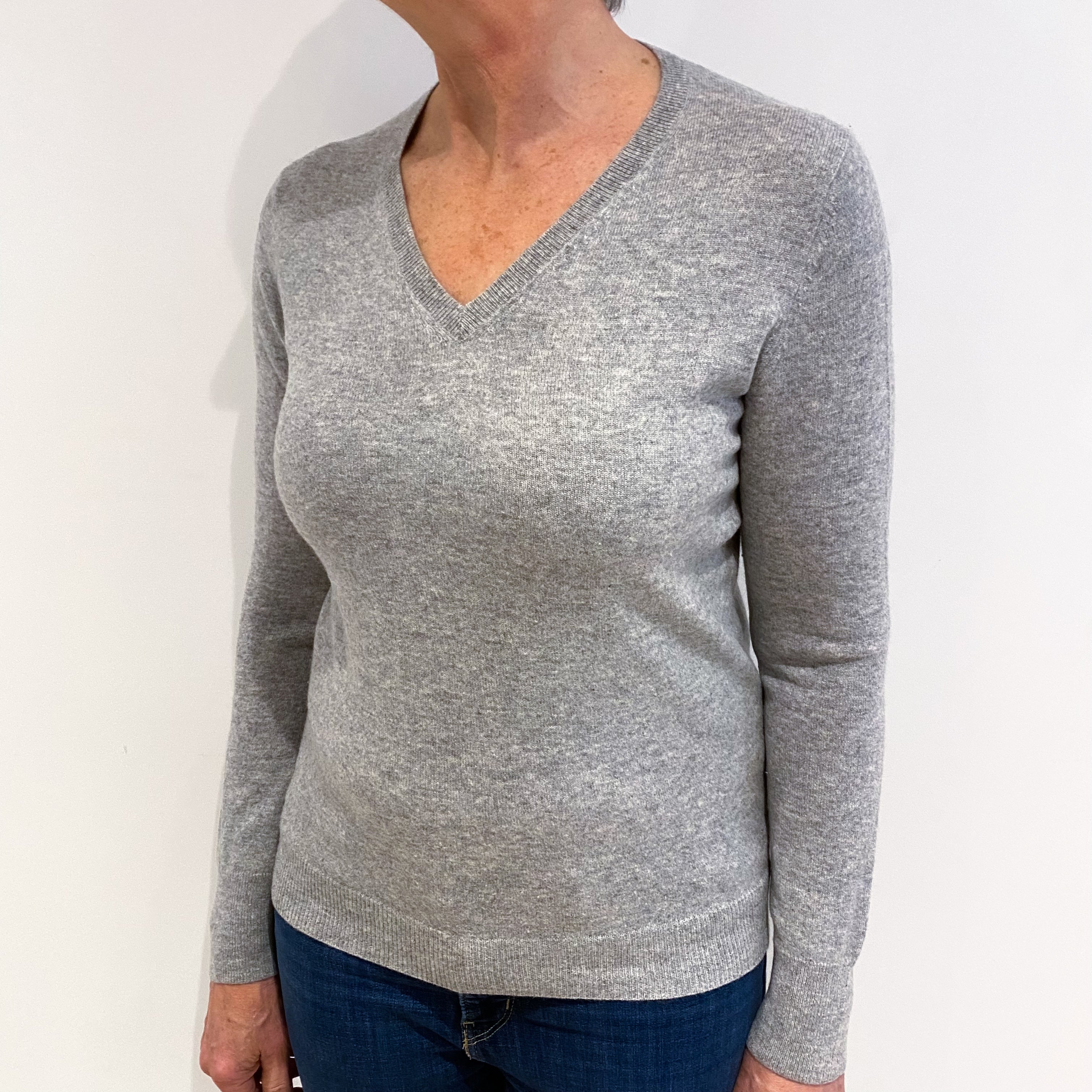 Smoke Grey Cashmere V Neck Jumper Medium