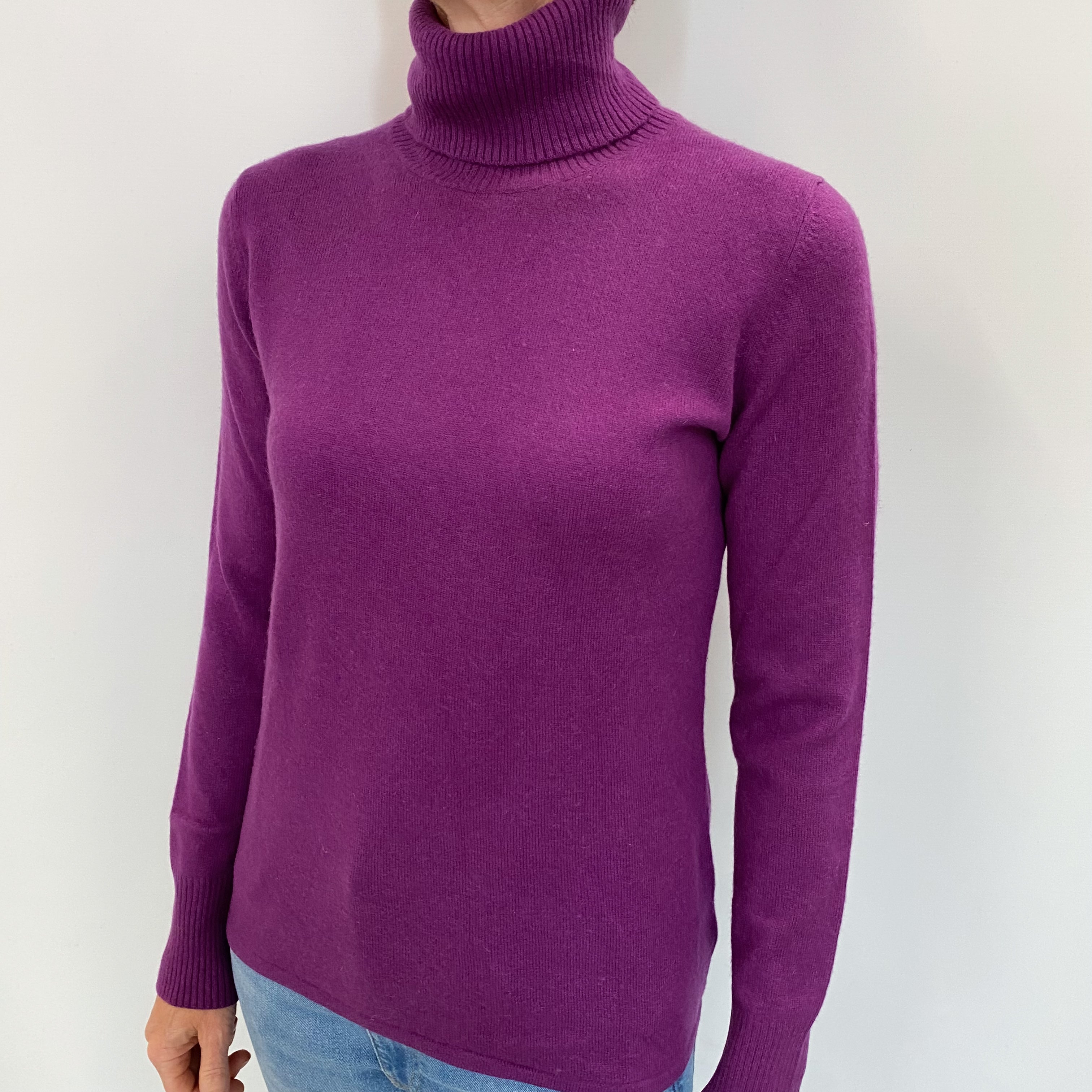 Viola Purple Cashmere Polo Neck Jumper Small