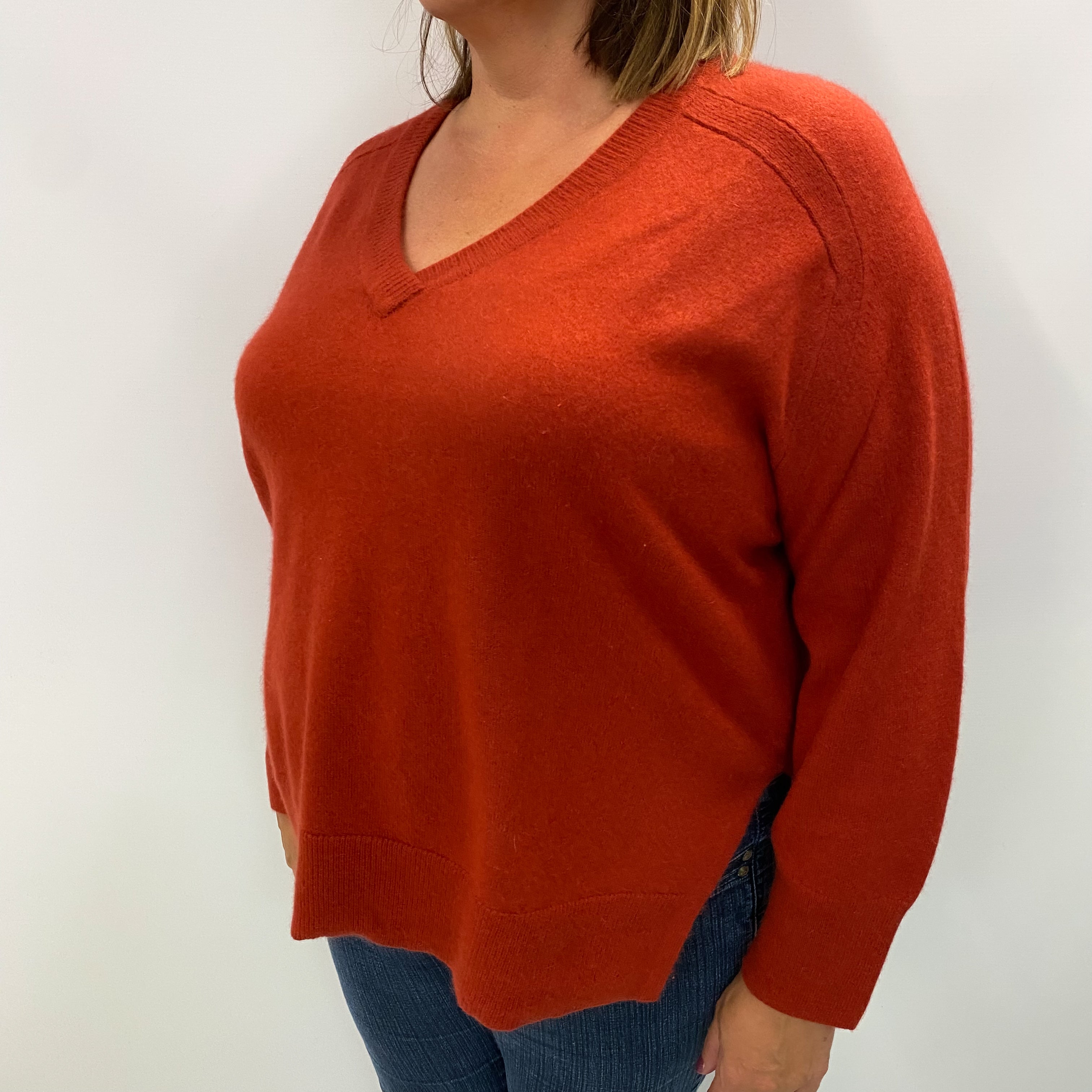 Whistles Brick Orange Cashmere V Neck Jumper Extra Large